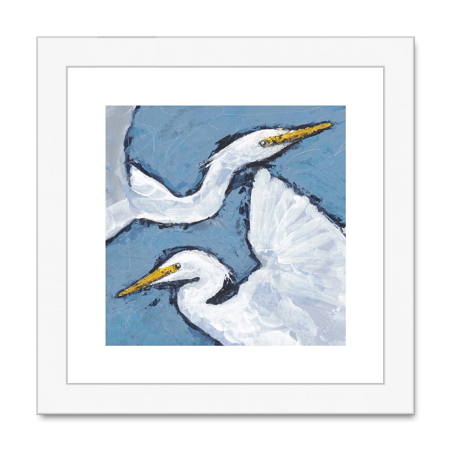 Framed Fine Art Print, White Mat,Heron Pair in Acrylic, FPS-1020-002, 8"x8", White Frame