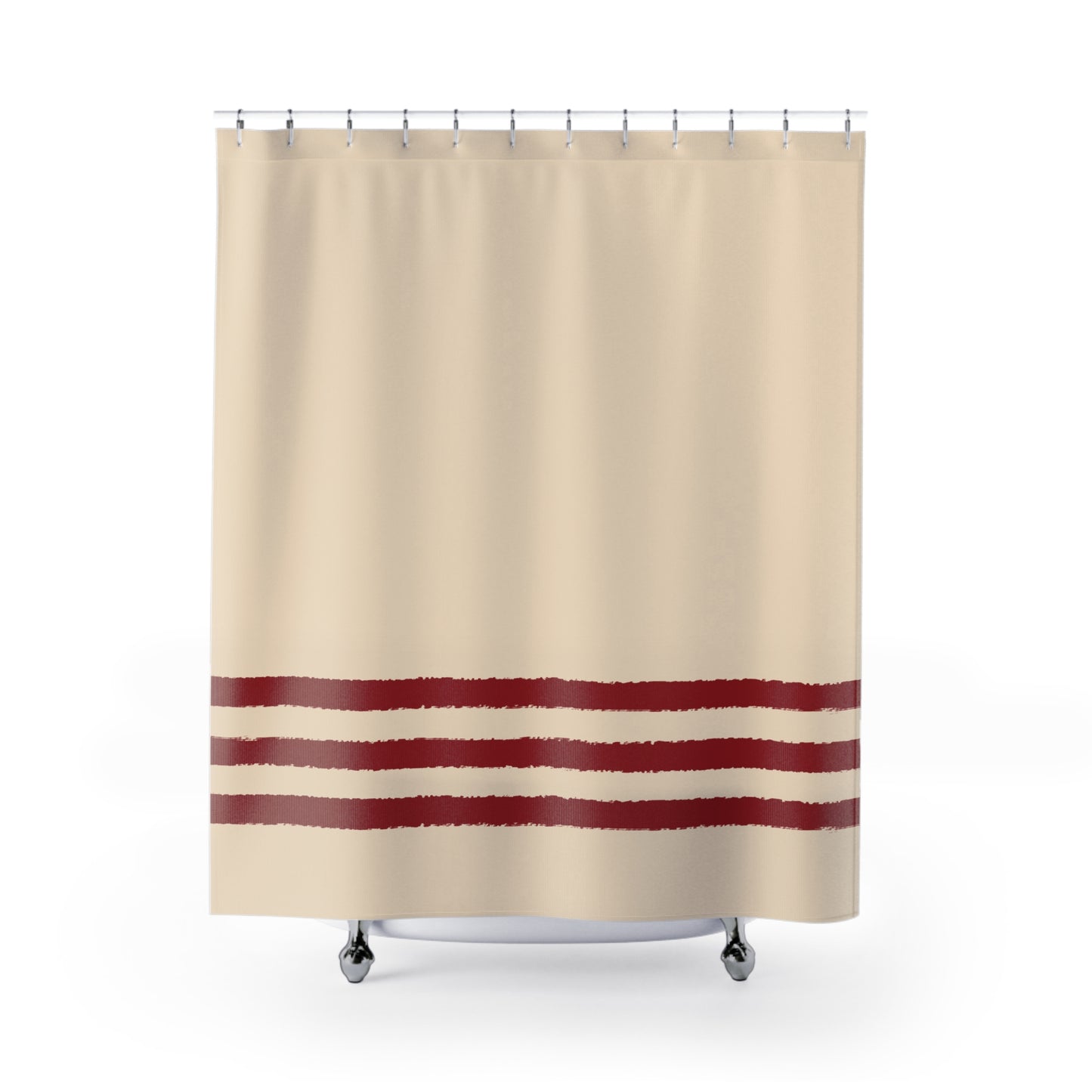 Beige Shower Curtain with Red Hand-painted Stripe Print | SC-1031