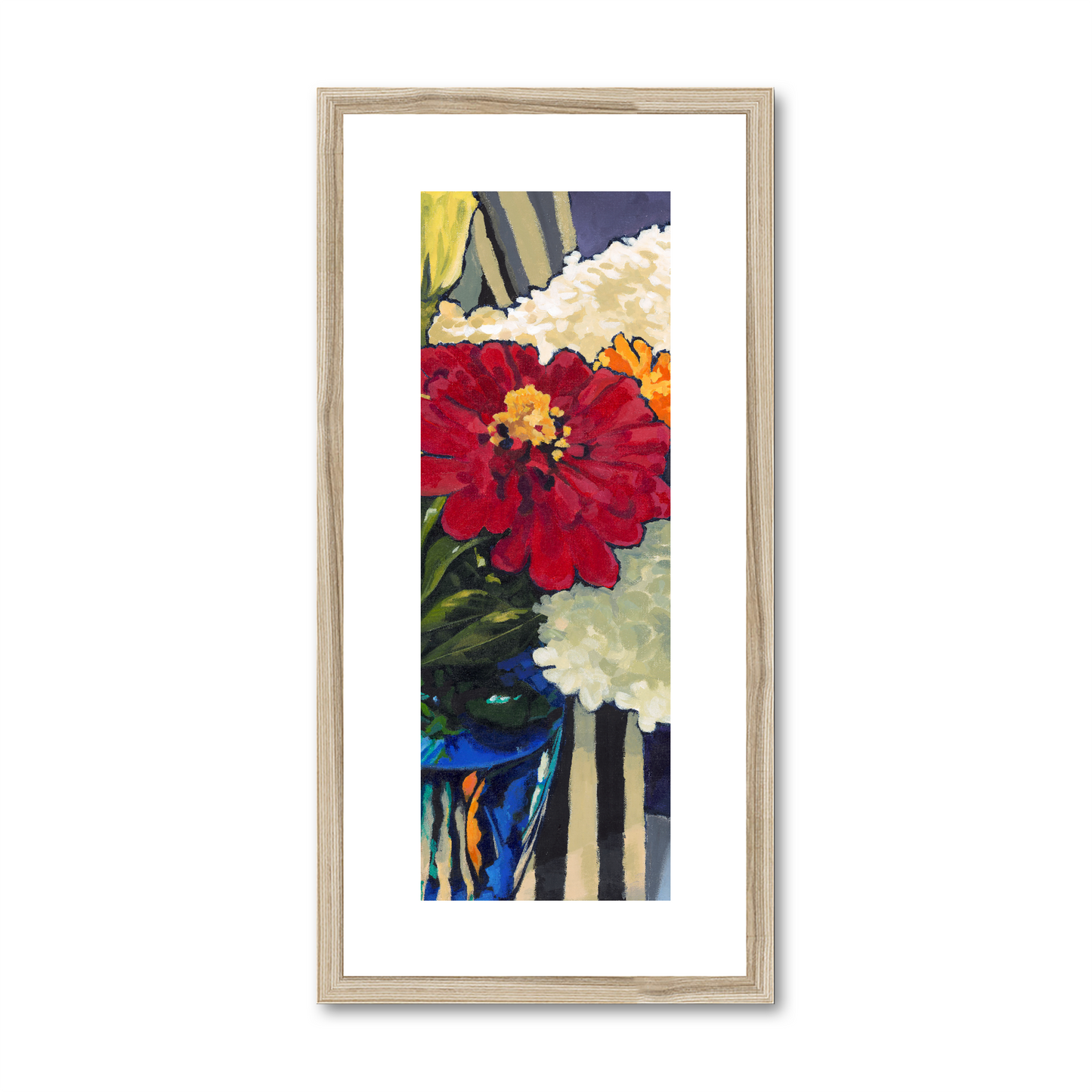 Framed Fine Art Print, White Mat - 12x24 inches | Hydrangeas & Zinnias, FPT-1030-1121-002