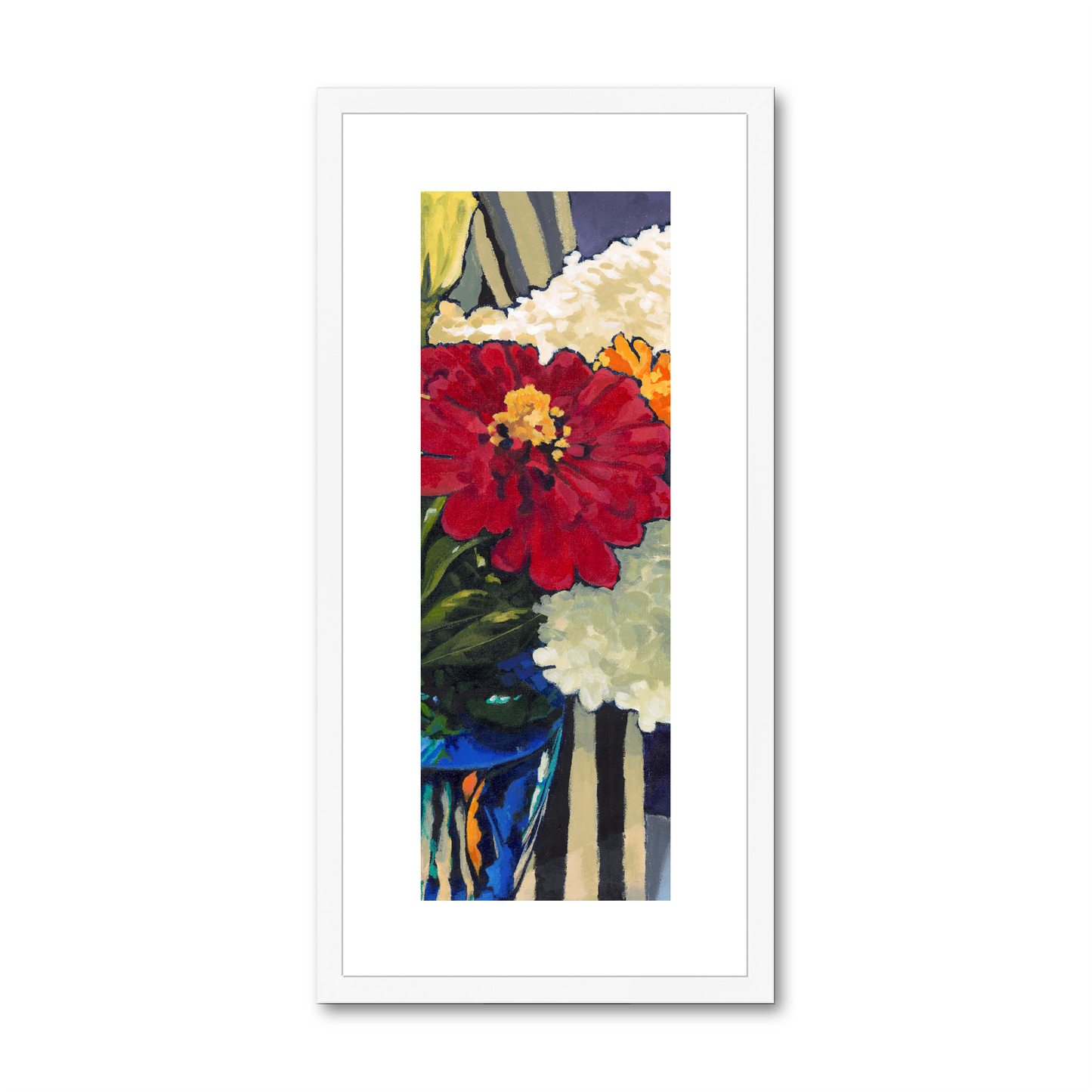 Framed Fine Art Print, White Mat - 12x24 inches | Hydrangeas & Zinnias, FPT-1030-1121-002