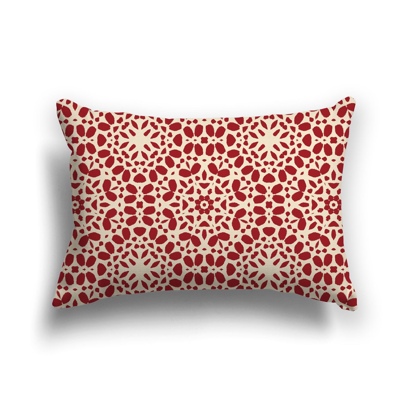Lumbar Throw Pillow with Fine Red Circular Pattern on Beige