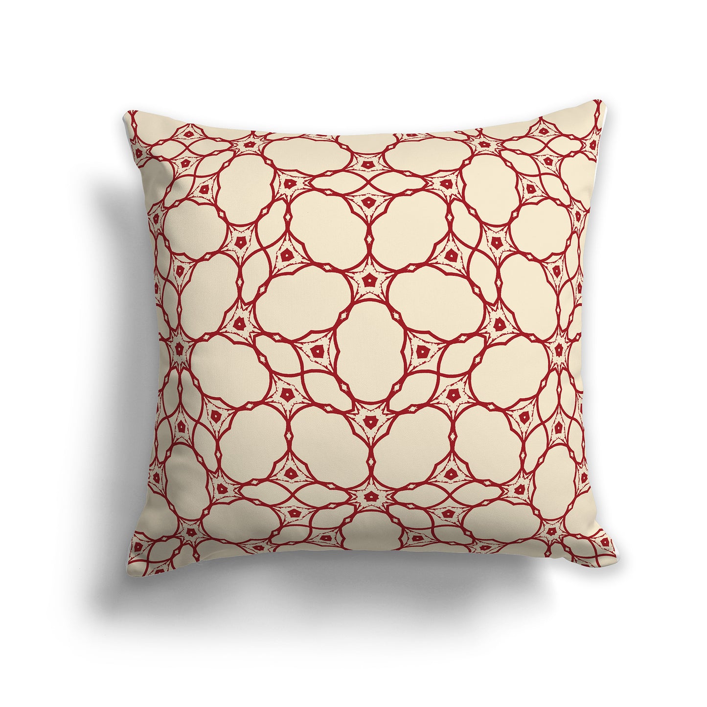 18x18 inch Throw Pillow with Red Pattern on Beige