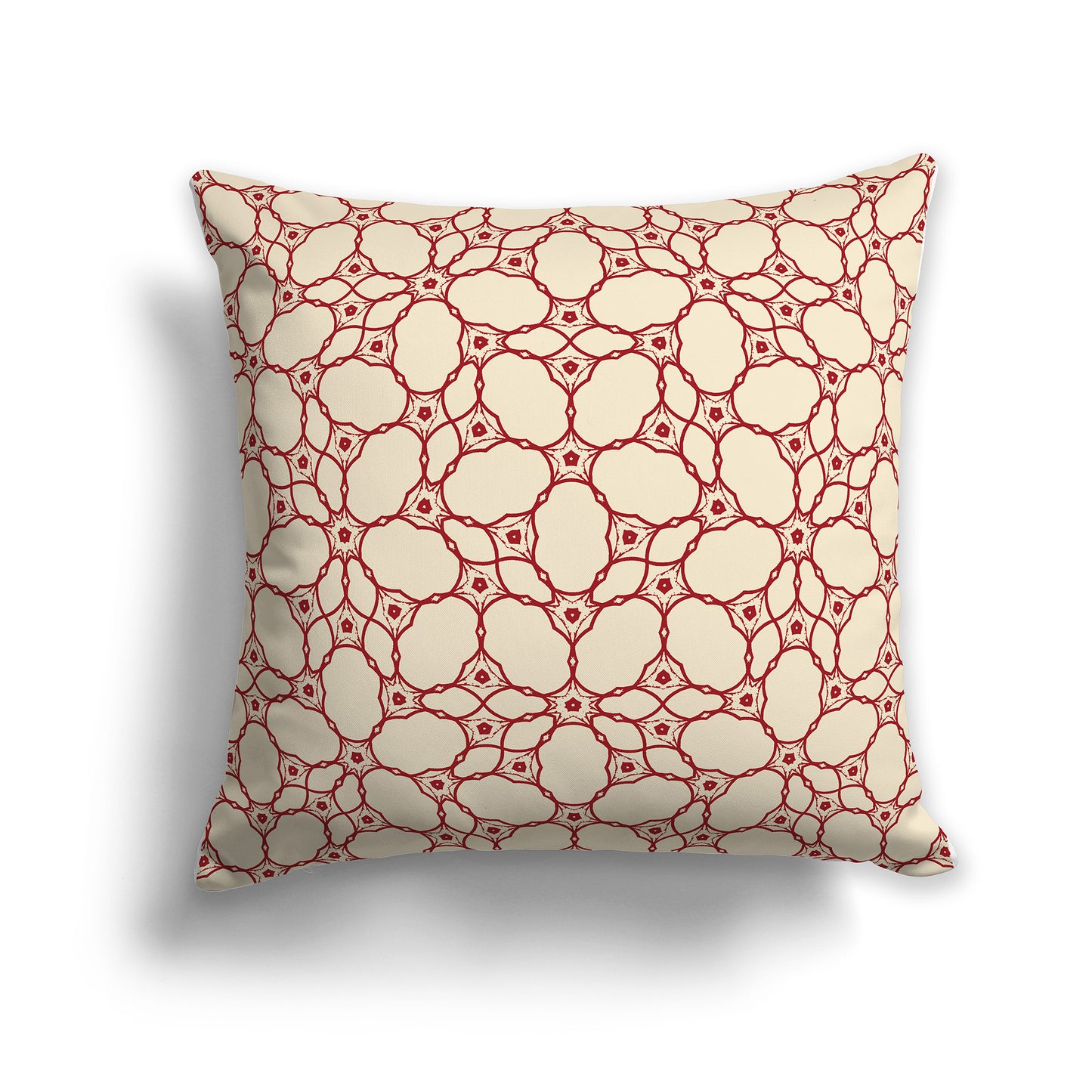 Beige Throw Pillow with Red Pattern on Both Sides | Faux Suede | 26 x 26 inches