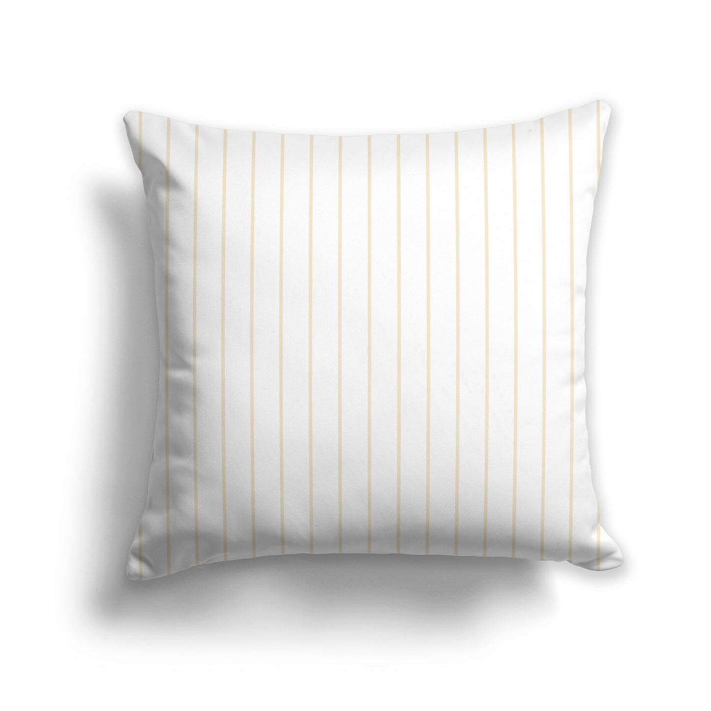 White Throw Pillow with Fine Beige Vertical Stripes , White Back | Faux Suede | 26 x 26 inches
