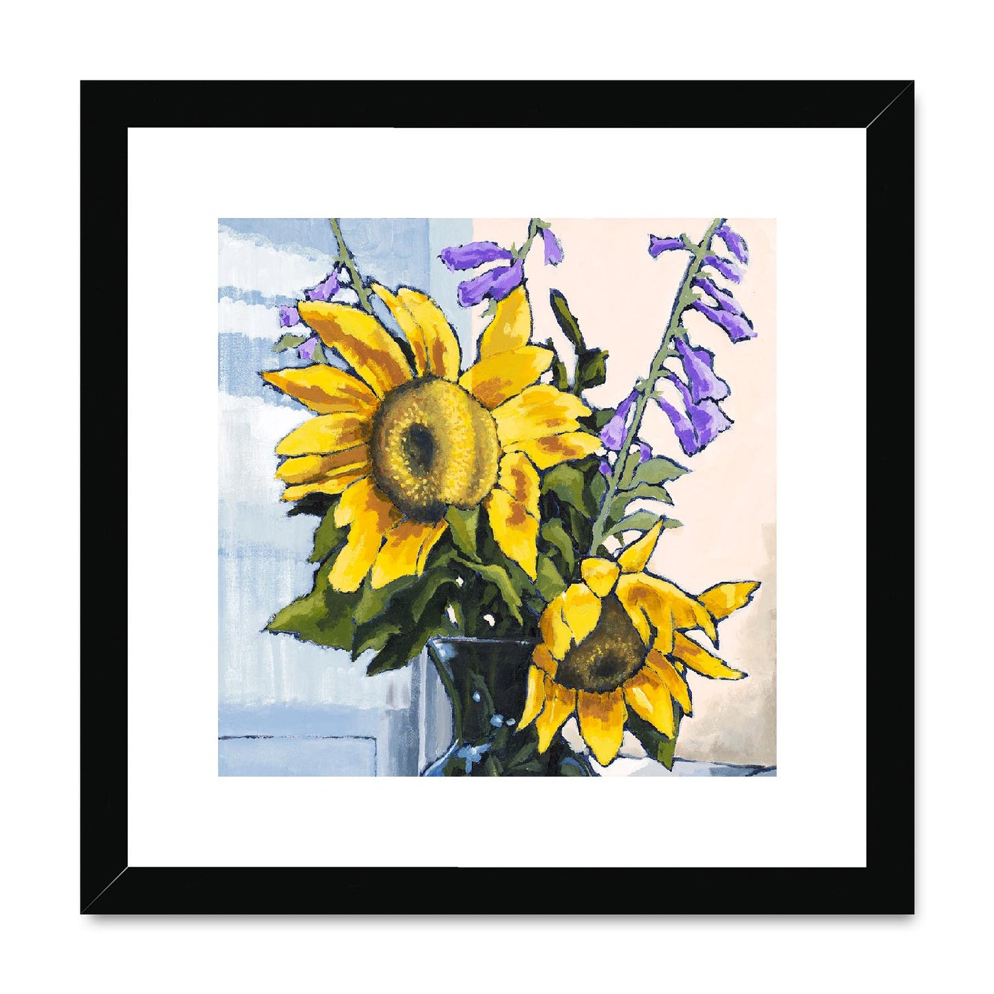 Framed Fine Art Print, White Mat,Sunflowers in Acrylic, FPS-1040, 12"x12", Black Frame