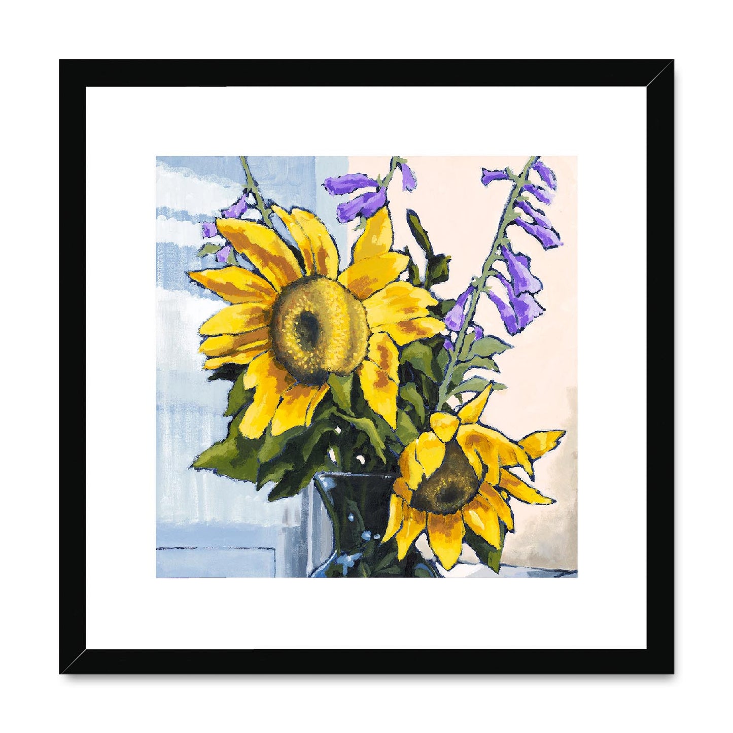 Framed Fine Art Print, White Mat,Sunflowers in Acrylic, FPS-1040, 16"x16", Black Frame