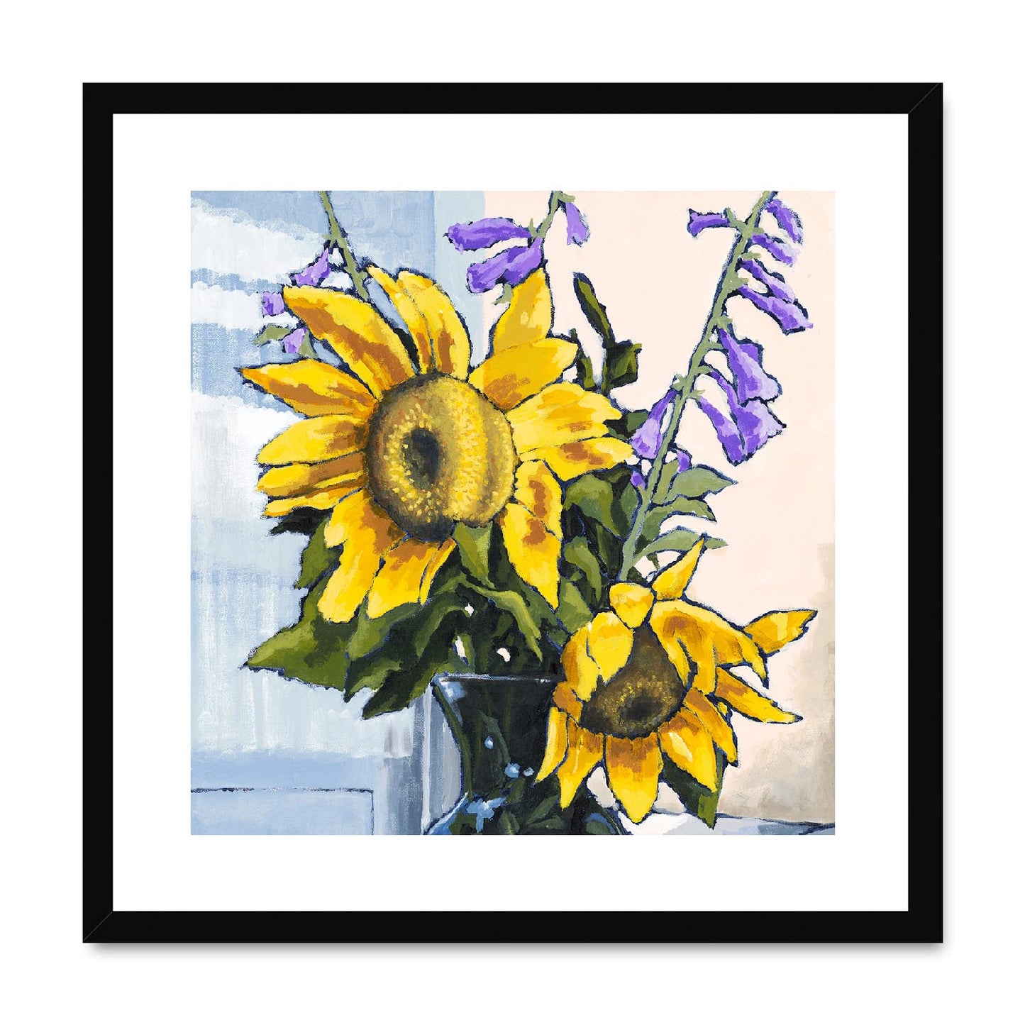 Framed Fine Art Print, White Mat,Sunflowers in Acrylic, FPS-1040, 20"x20", Black Frame