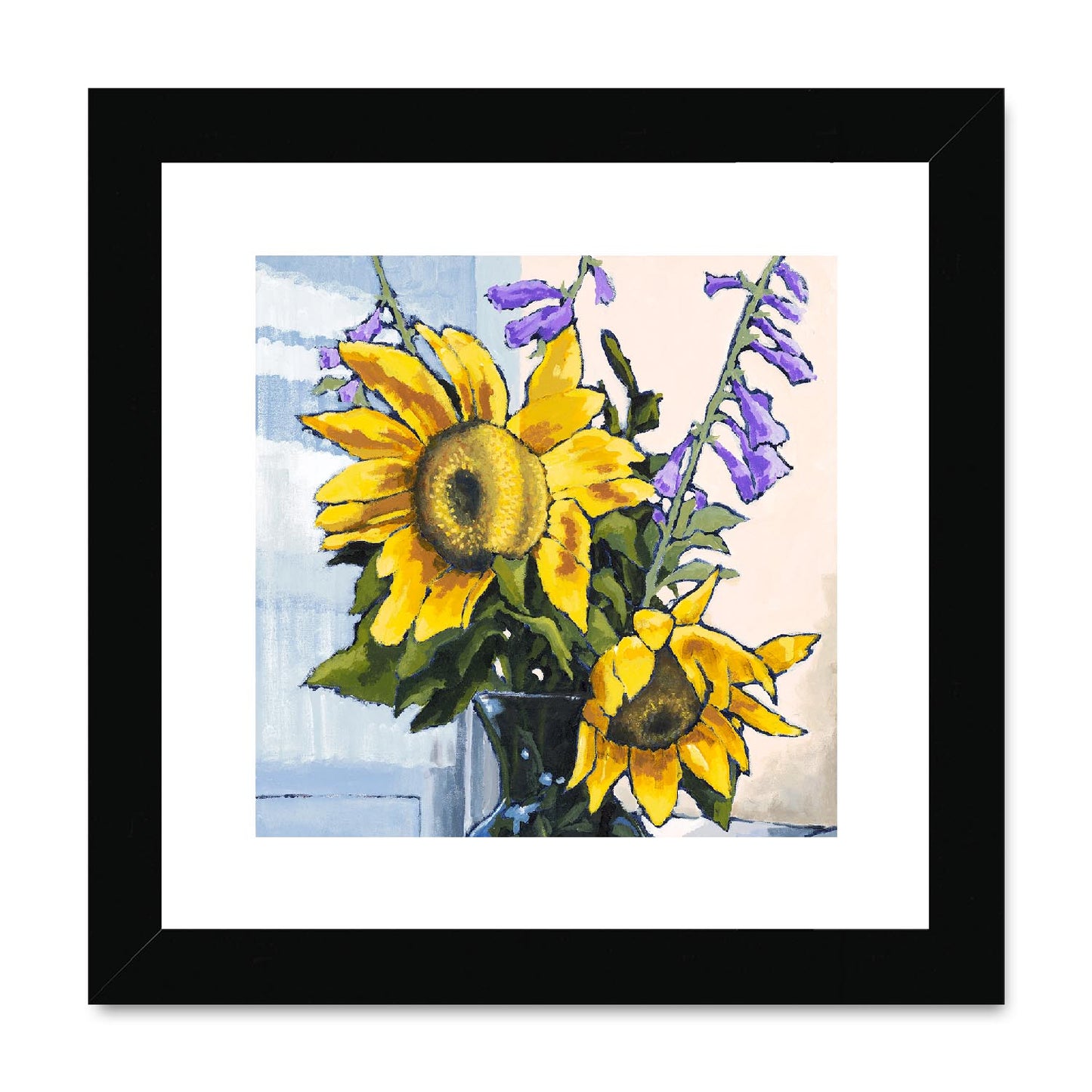 Framed Fine Art Print, White Mat,Sunflowers in Acrylic, FPS-1040, 8"x8", Black Frame