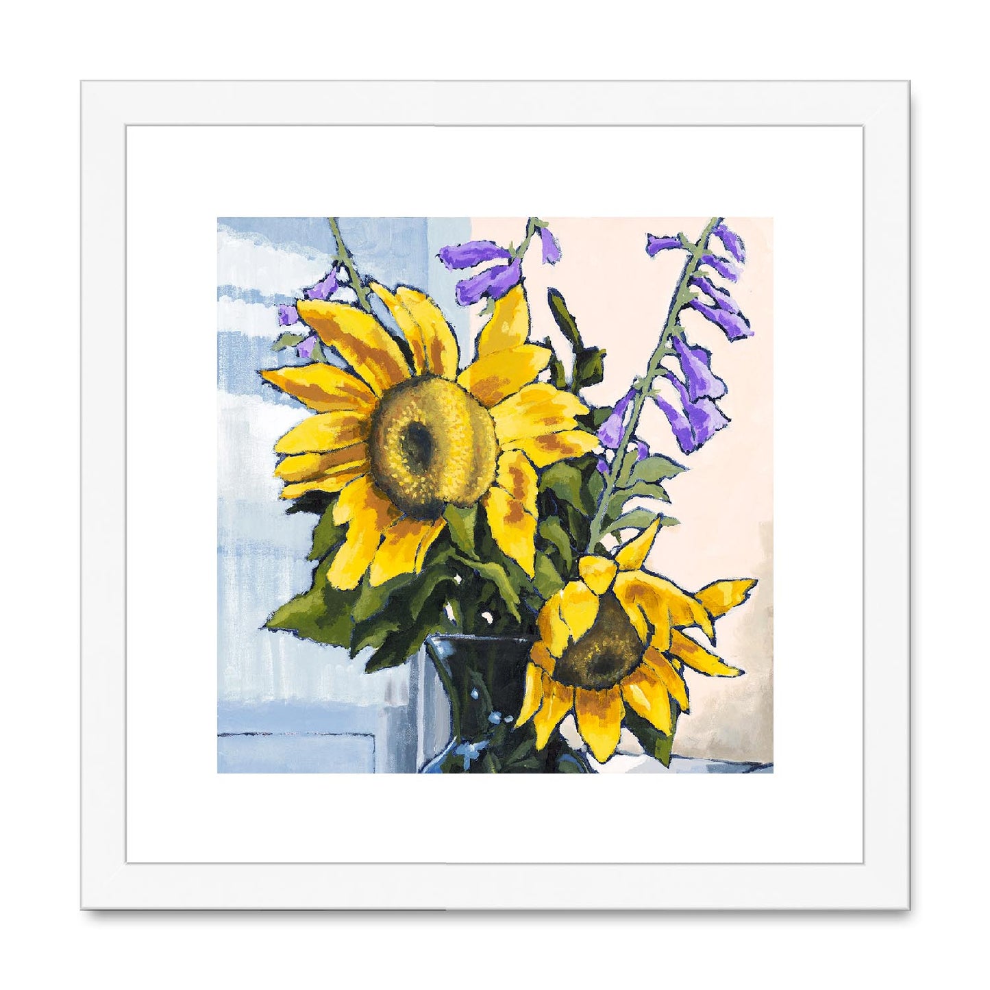 Framed Fine Art Print, White Mat,Sunflowers in Acrylic, FPS-1040, 12"x12", White Frame