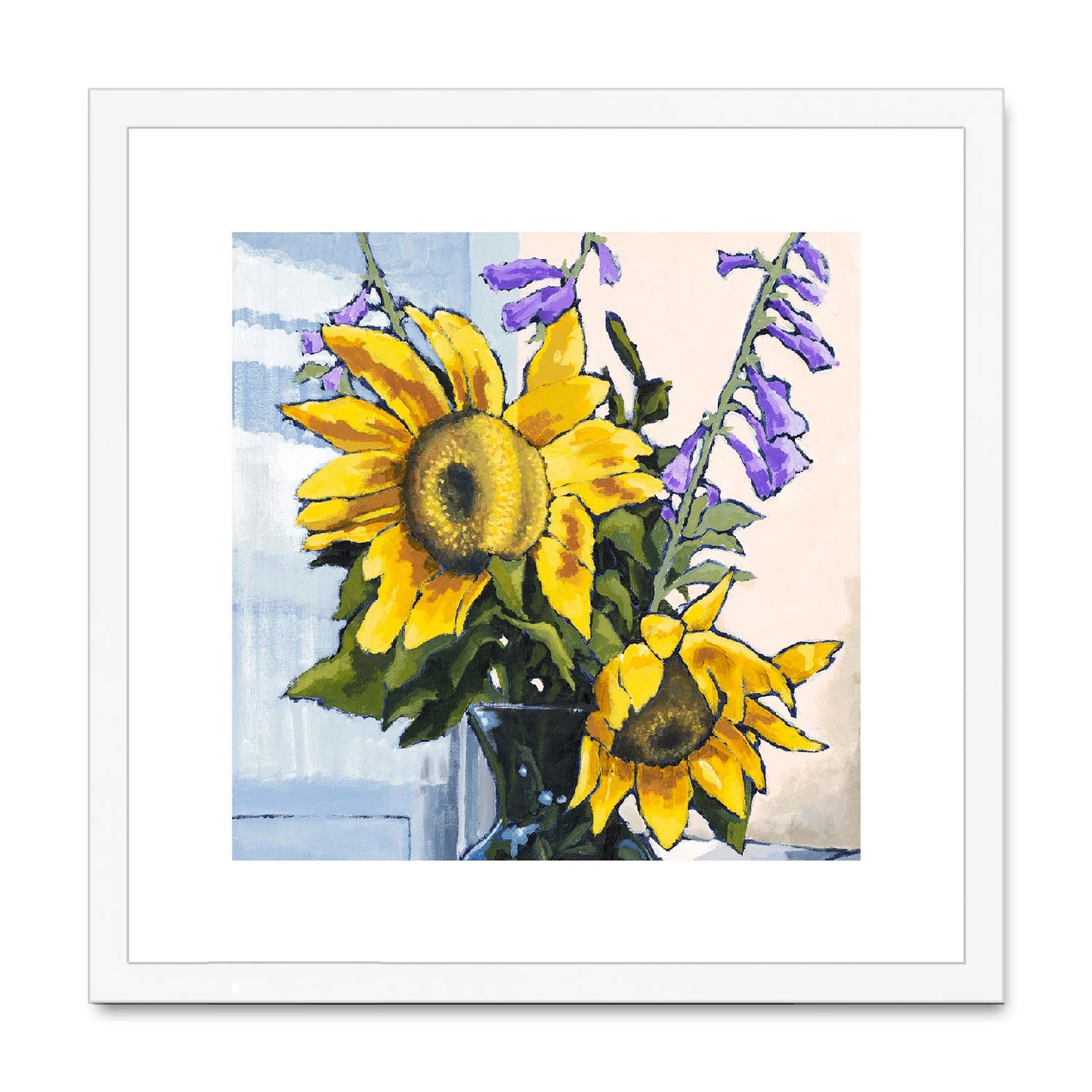 Framed Fine Art Print, White Mat,Sunflowers in Acrylic, FPS-1040, 16"x16", White Frame