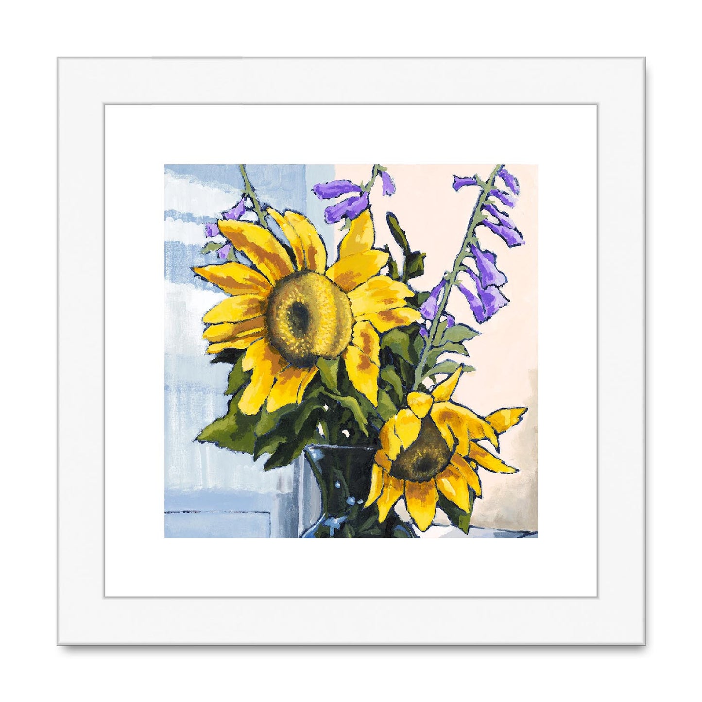 Framed Fine Art Print, White Mat,Sunflowers in Acrylic, FPS-1040, 8"x8", White Frame