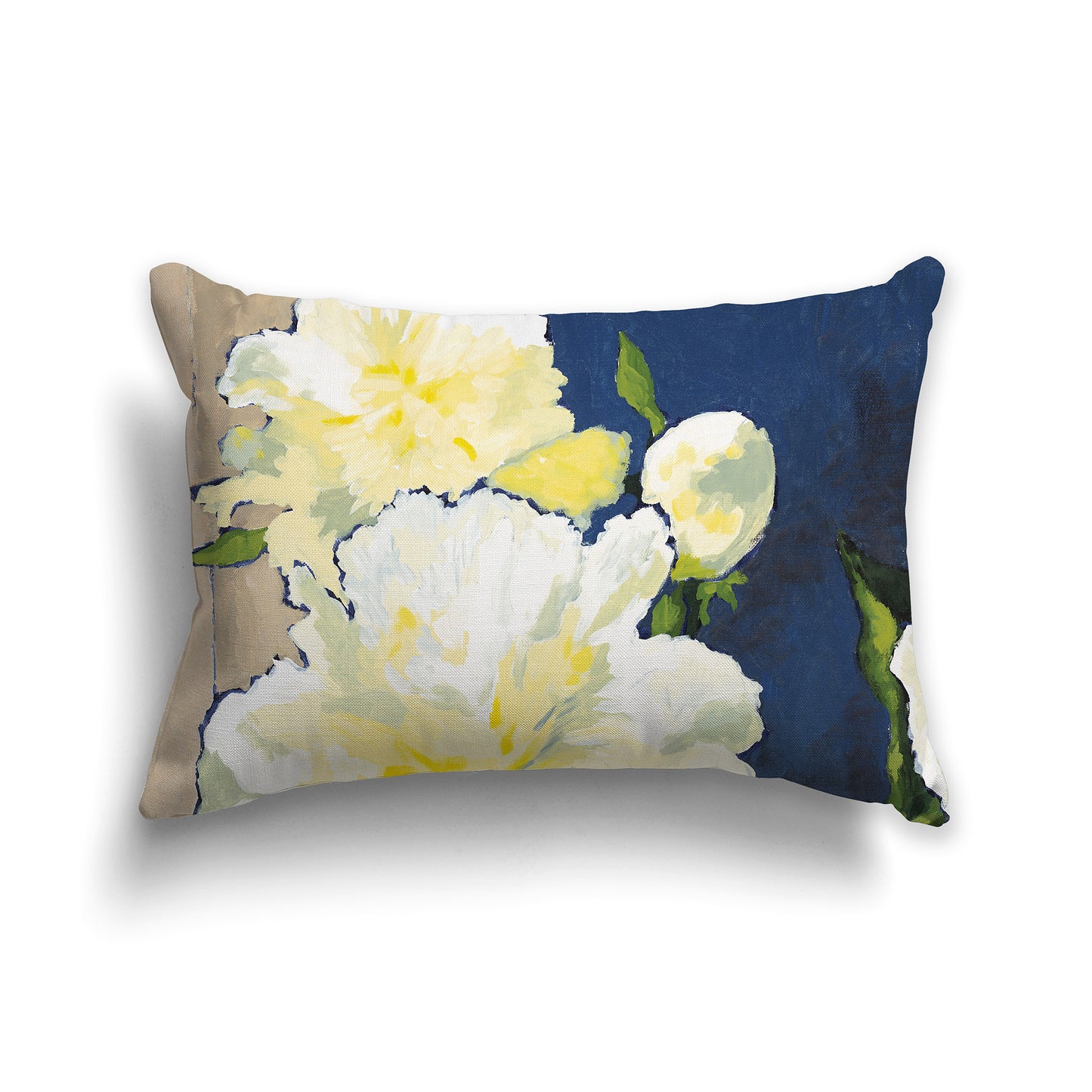 Lumbar Throw Pillow with fine art painting of White Peonies