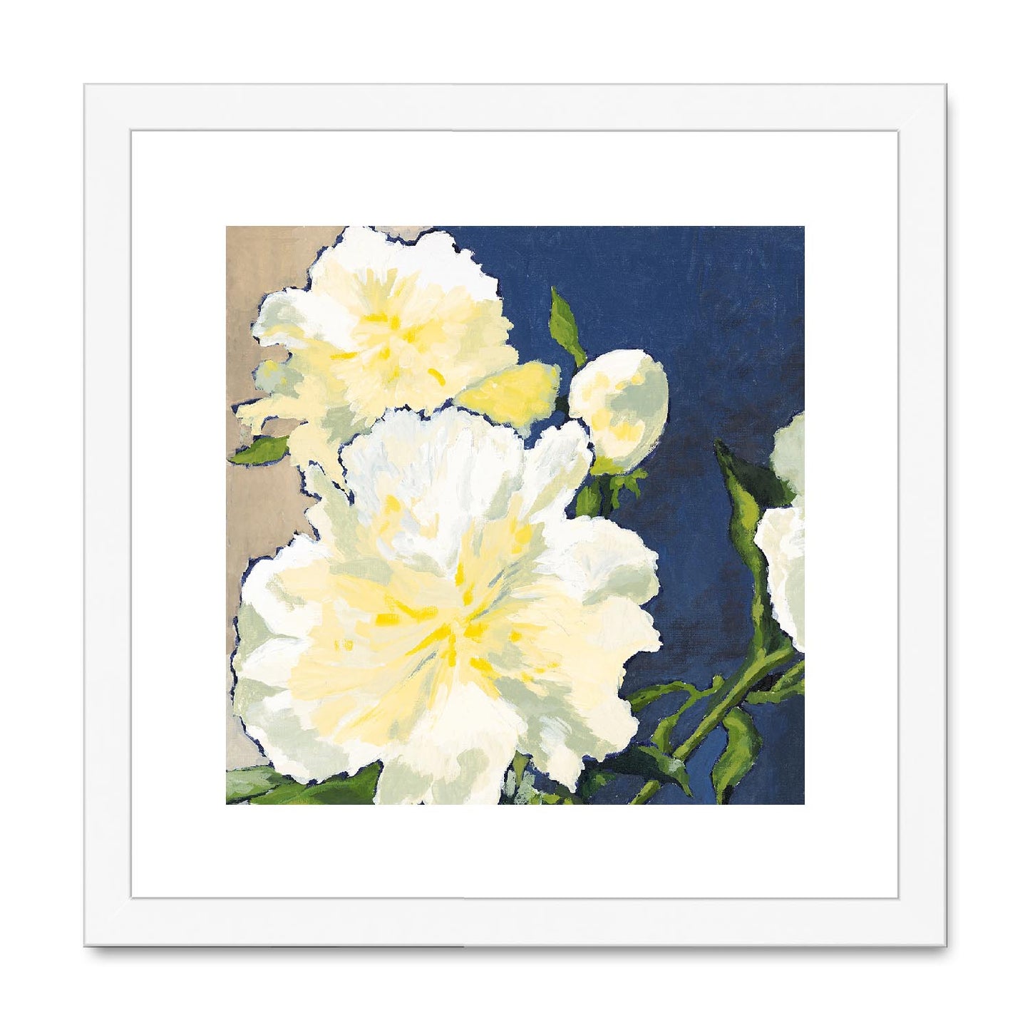 Framed Fine Art Print, White Mat,White Peonies in Acrylic, FPS-1050, 12"x12", White Frame