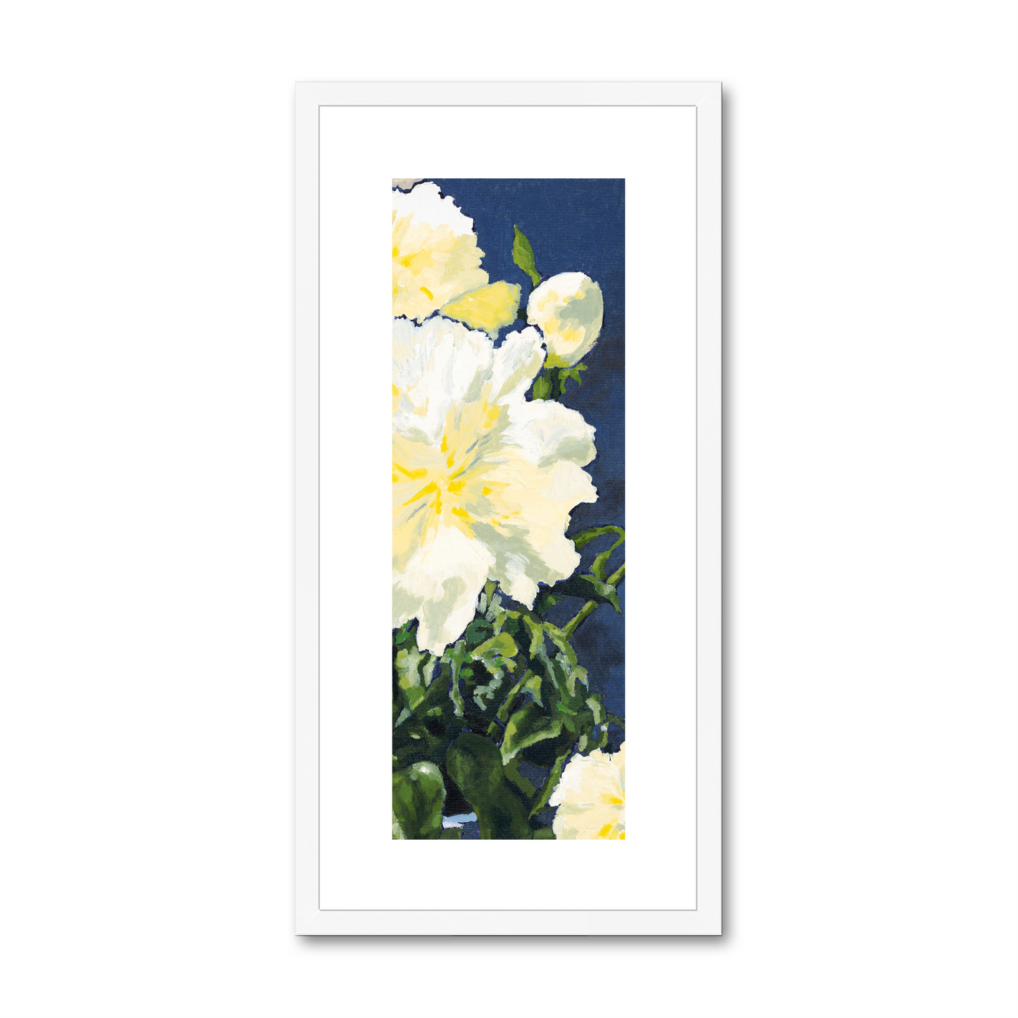 Framed Fine Art Print, White Mat - 16x32 inches | White Peonies, FPT-1050