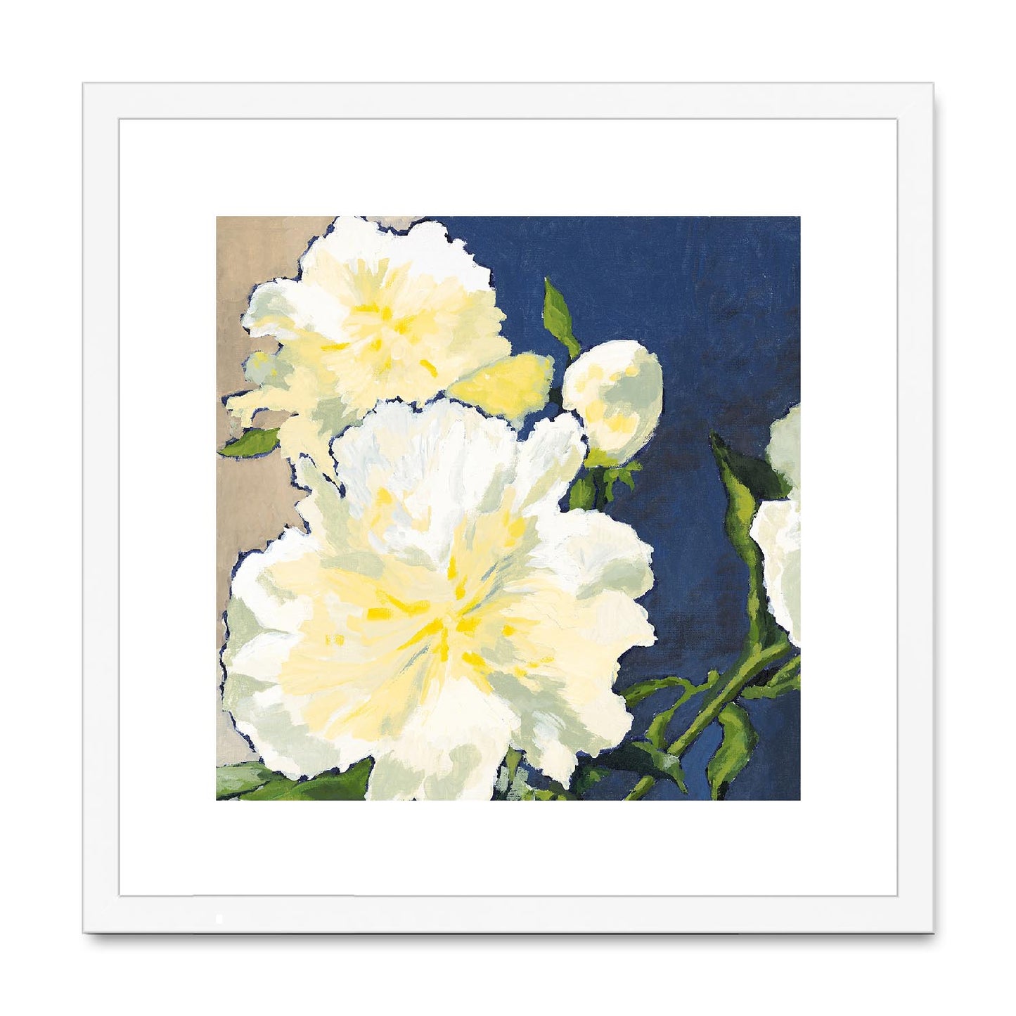 Framed Fine Art Print, White Mat,White Peonies in Acrylic, FPS-1050, 16"x16", White Frame