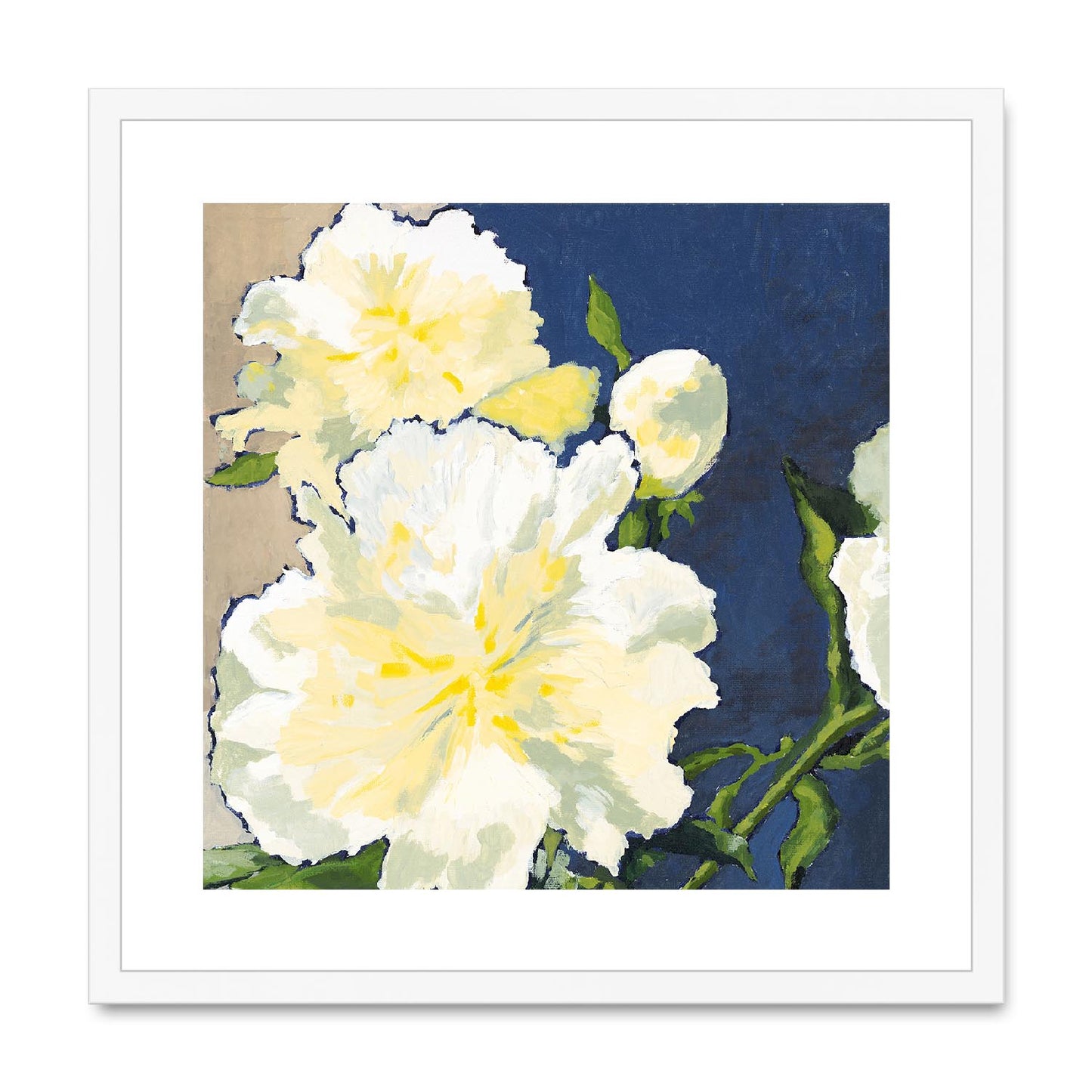 Framed Fine Art Print, White Mat,White Peonies in Acrylic, FPS-1050, 20"x20", White Frame