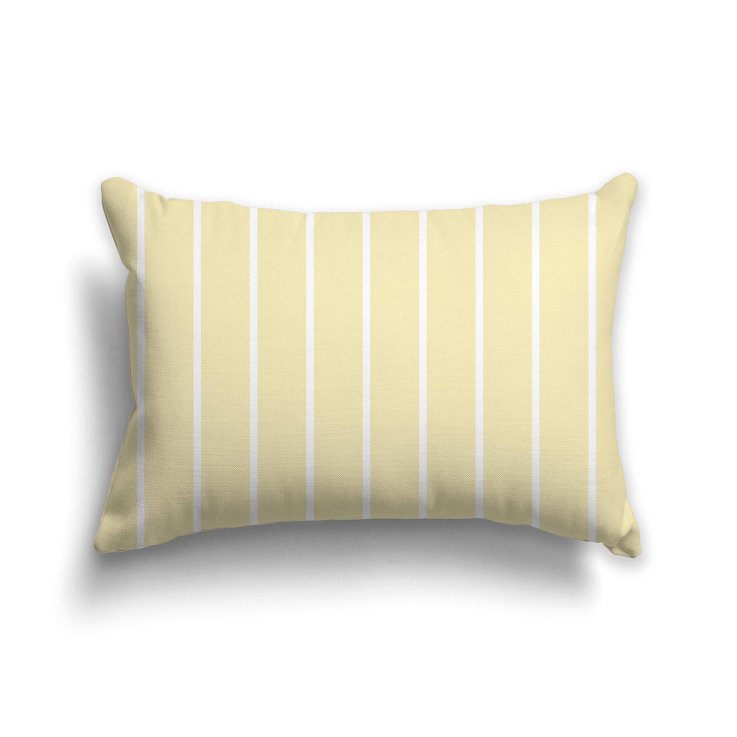 Lumbar Throw Pillow with Thin White Stripes on Pale Yellow