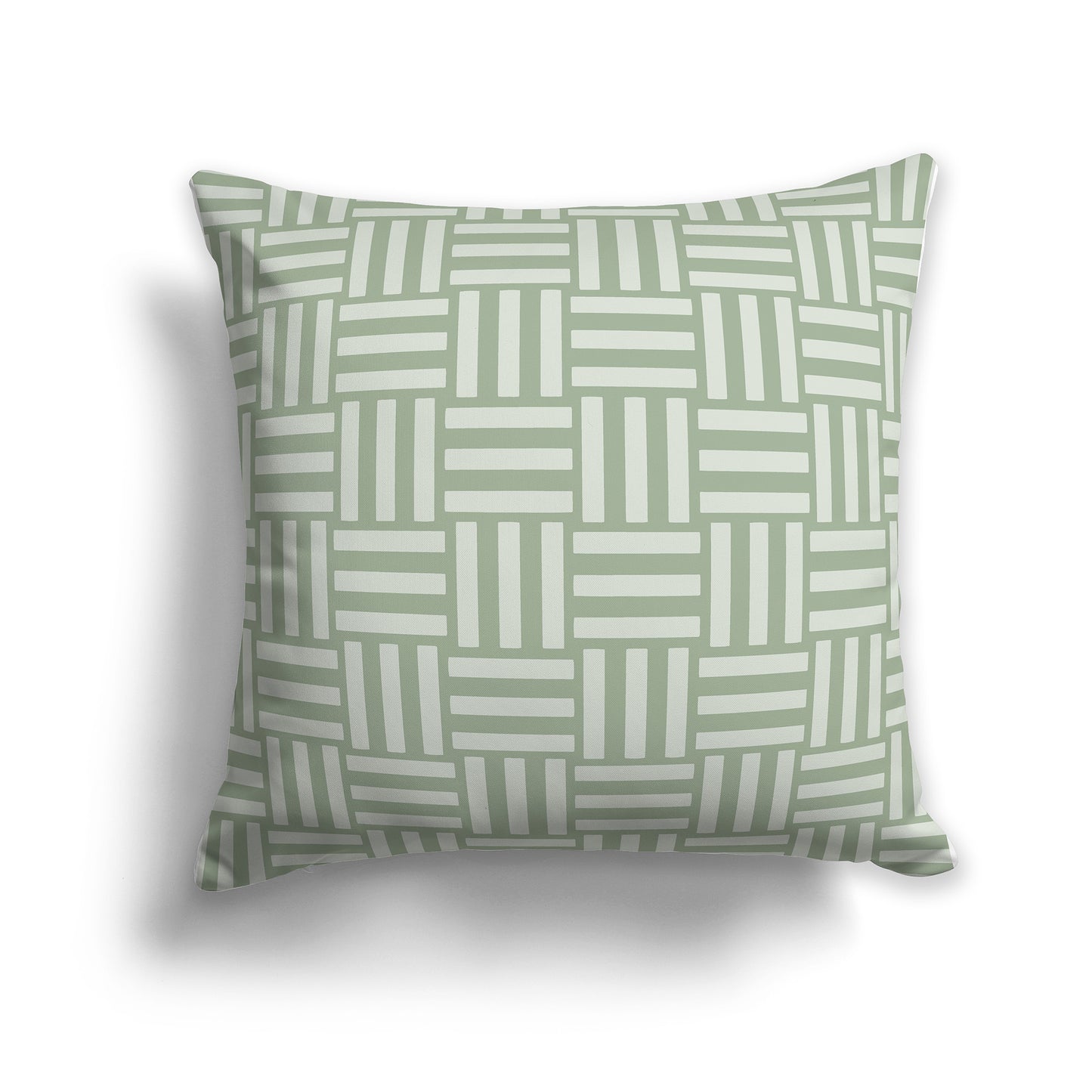 16 inch Throw Pillow with Two-tone Green Basket Weave Pattern