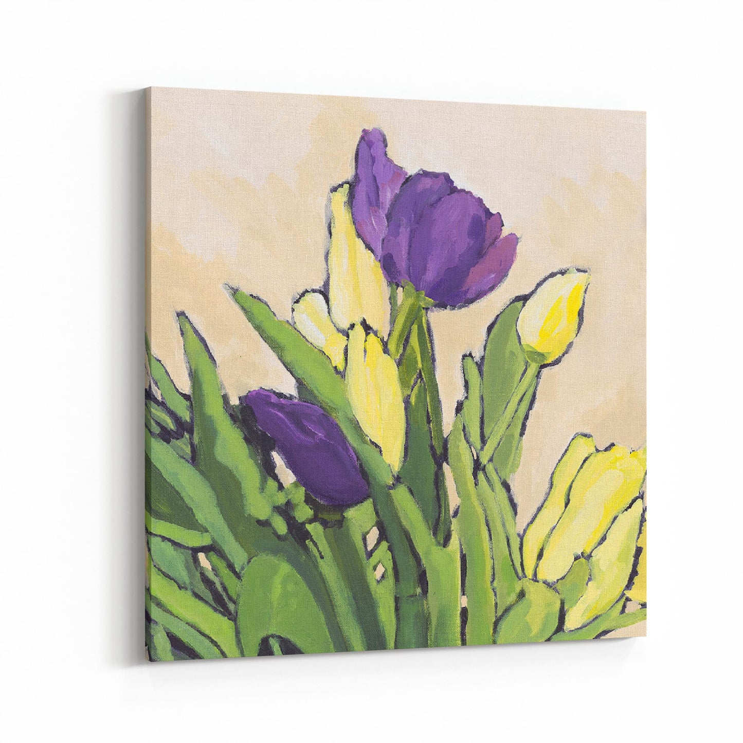 Slim Canvas Fine Art Print - Purple & Yellow Tulips 2 - 6x6 inches