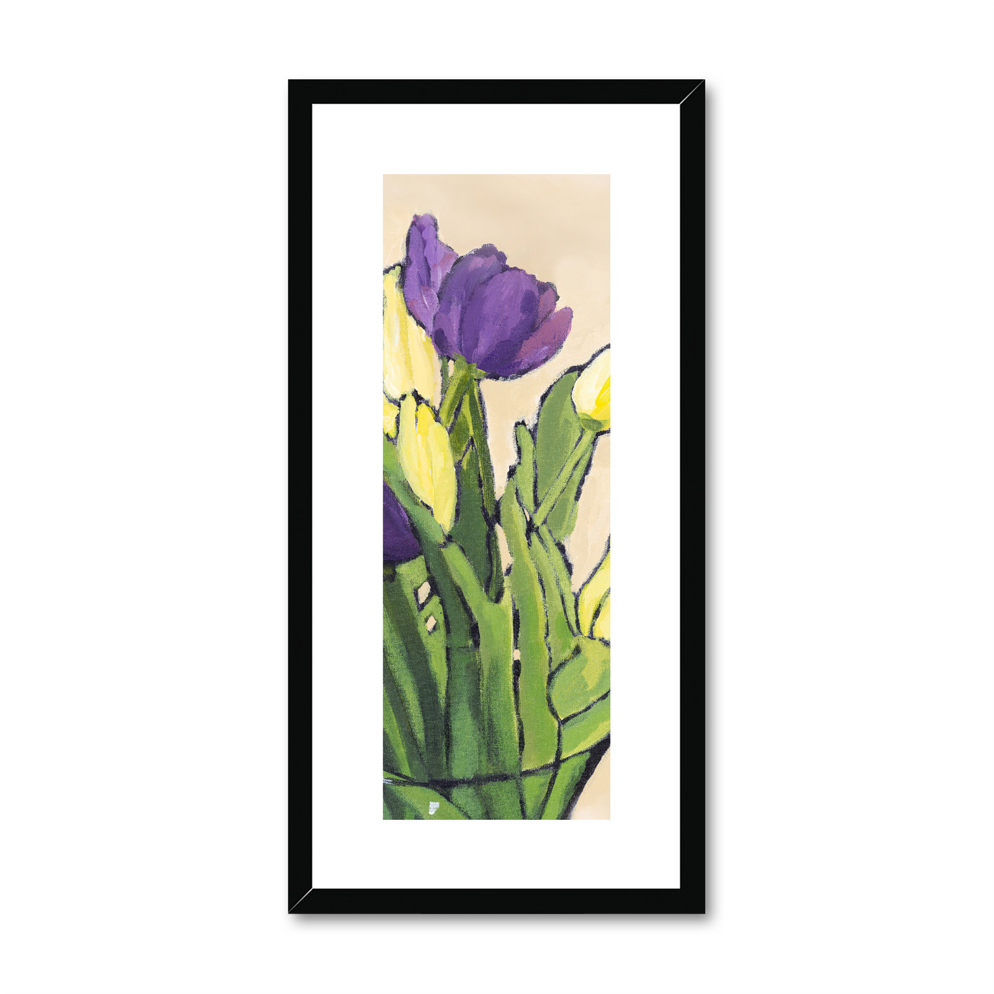 Framed Fine Art Print, White Mat - 12x24 inches | Purple & Yellow Tulips, FPT-1060-1117-001