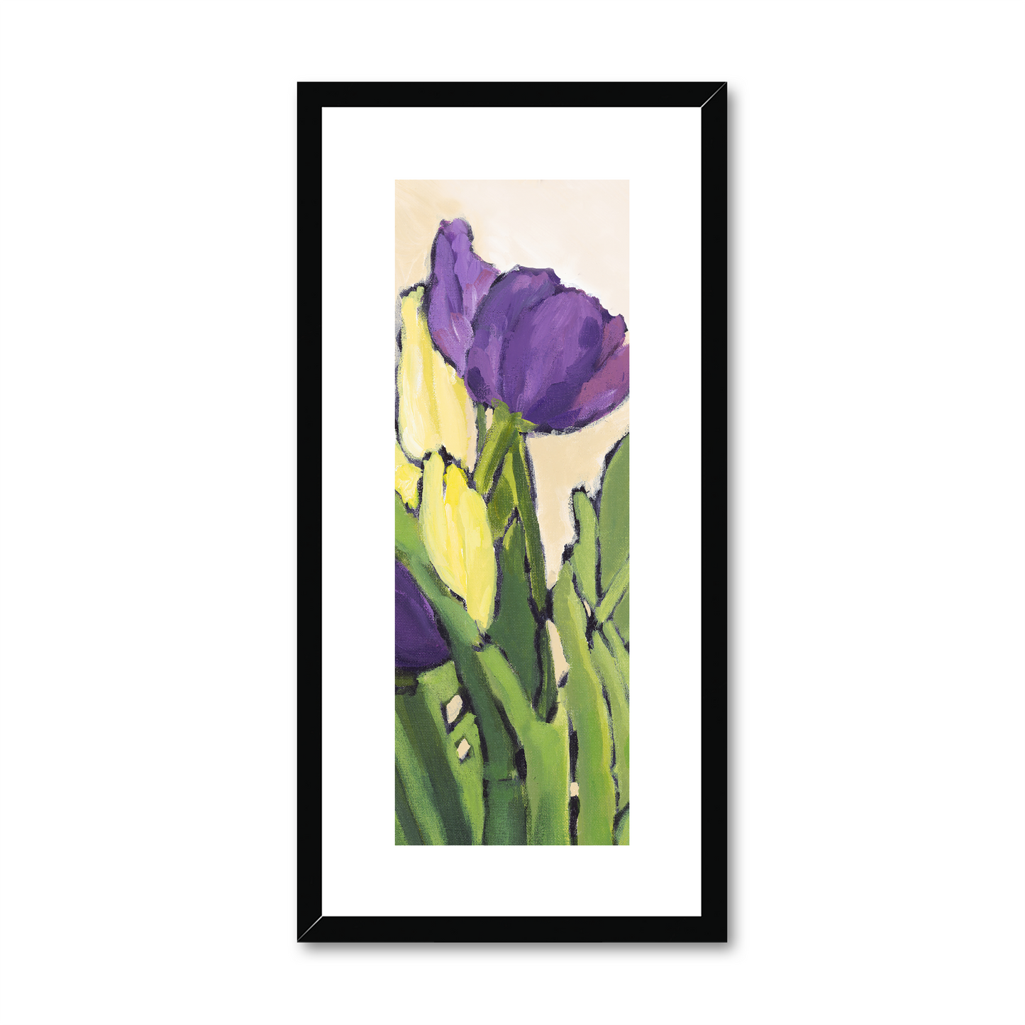 Framed Fine Art Print, White Mat - 12x24 inches | Purple & Yellow Tulips, FPT-1060-1117-002