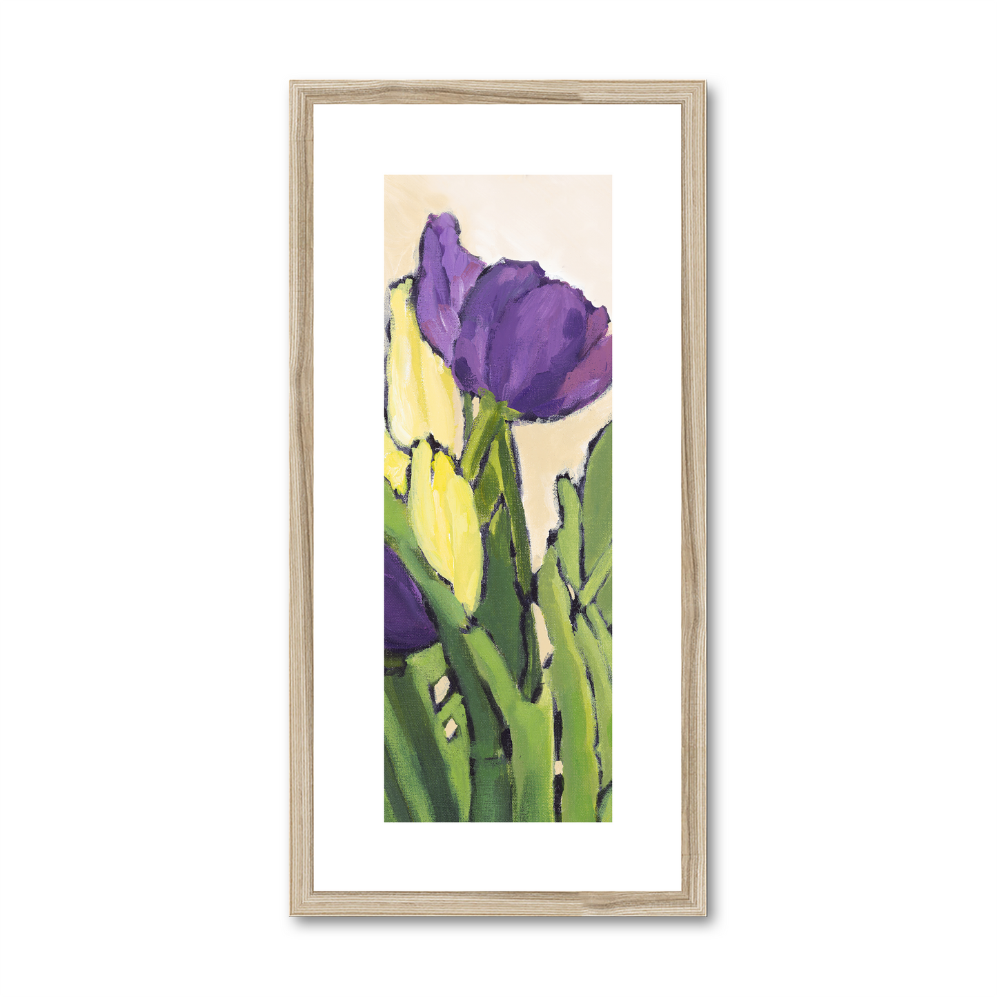 Framed Fine Art Print, White Mat - 12x24 inches | Purple & Yellow Tulips, FPT-1060-1117-002