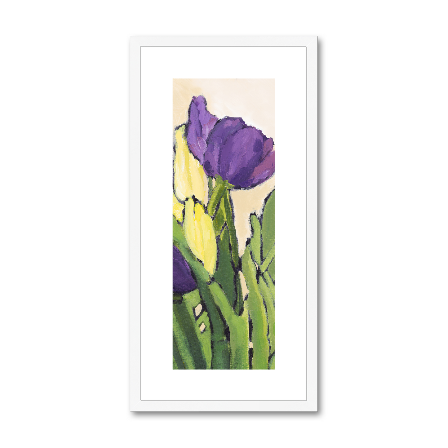 Framed Fine Art Print, White Mat - 12x24 inches | Purple & Yellow Tulips, FPT-1060-1117-002