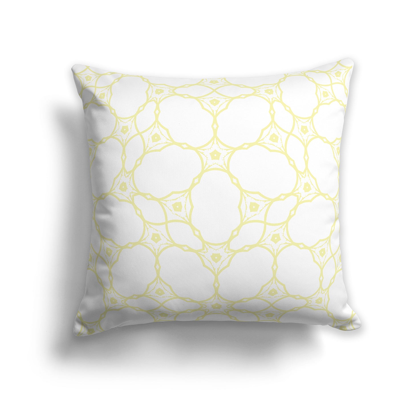 14 inch Throw Pillow with Yellow and White Web Lace Pattern