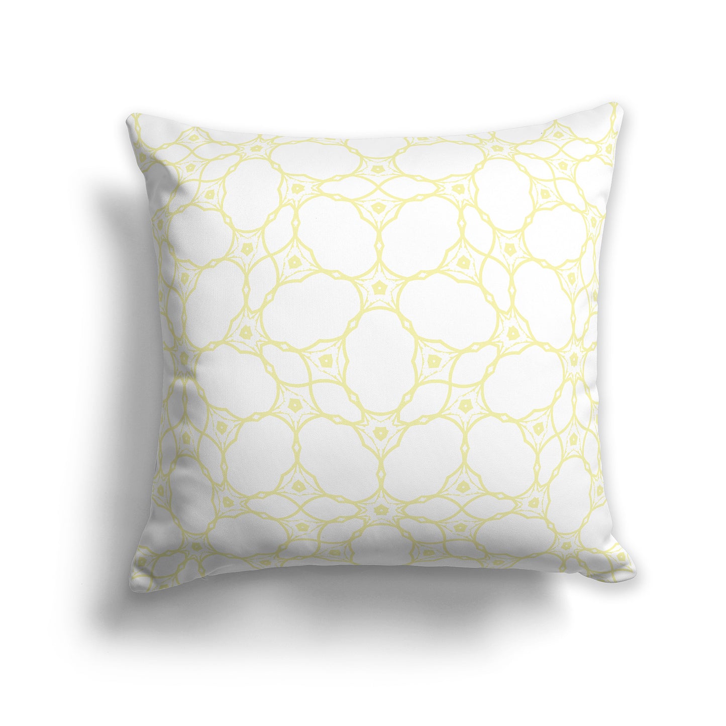 18 inch Throw Pillow with Yellow and White Web Lace Pattern