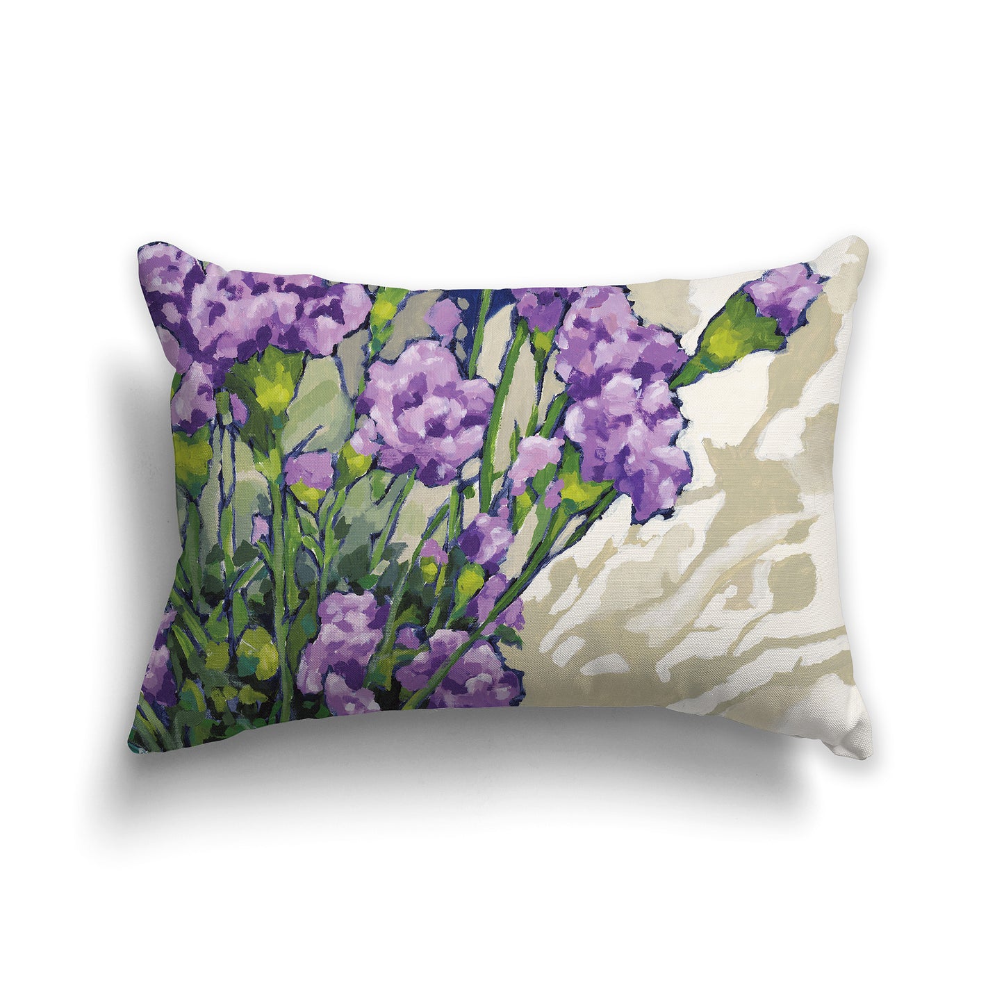 Lumbar Throw Pillow with fine art painting of Mauve Carnations