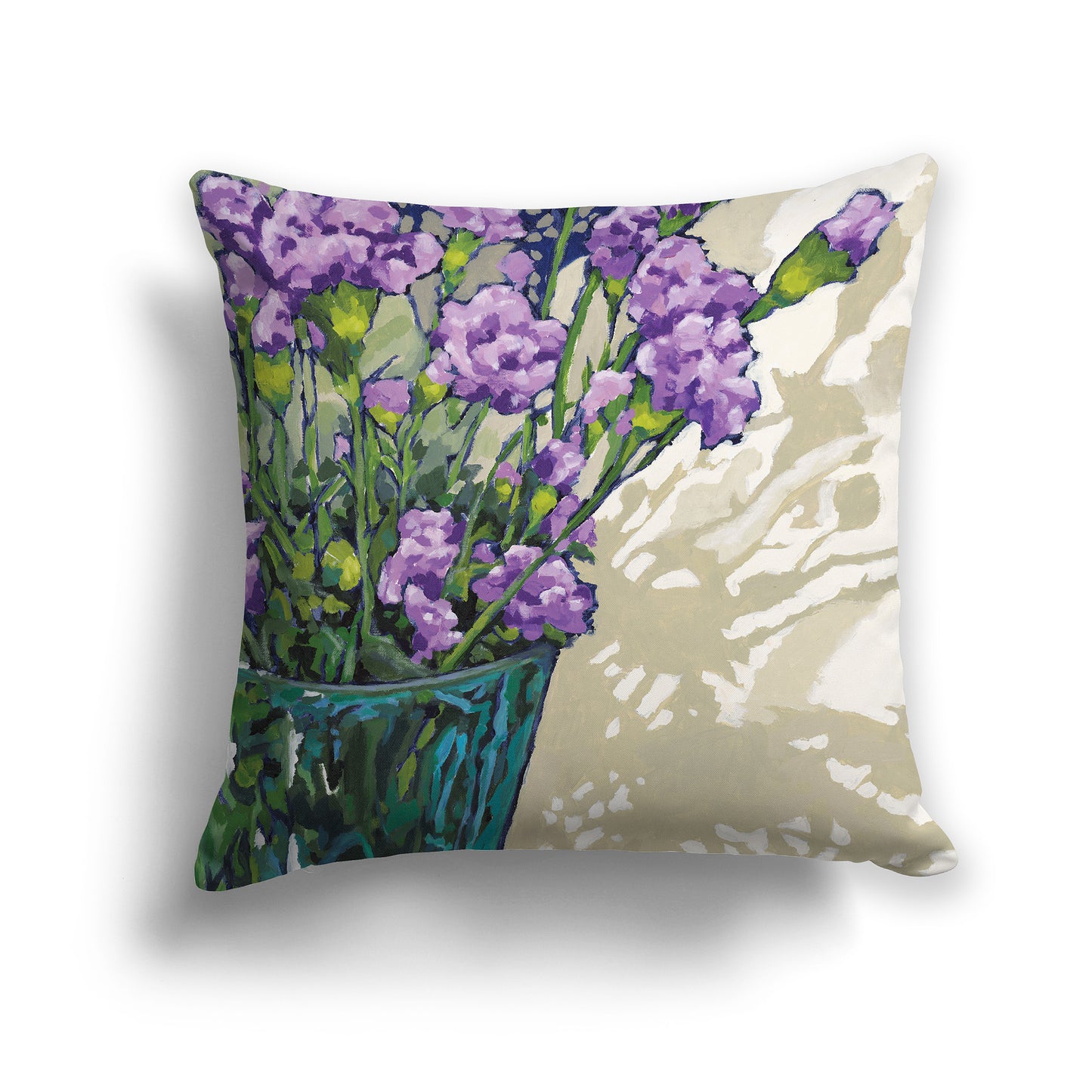 Square Throw Pillow with fine art painting of Mauve Carnations