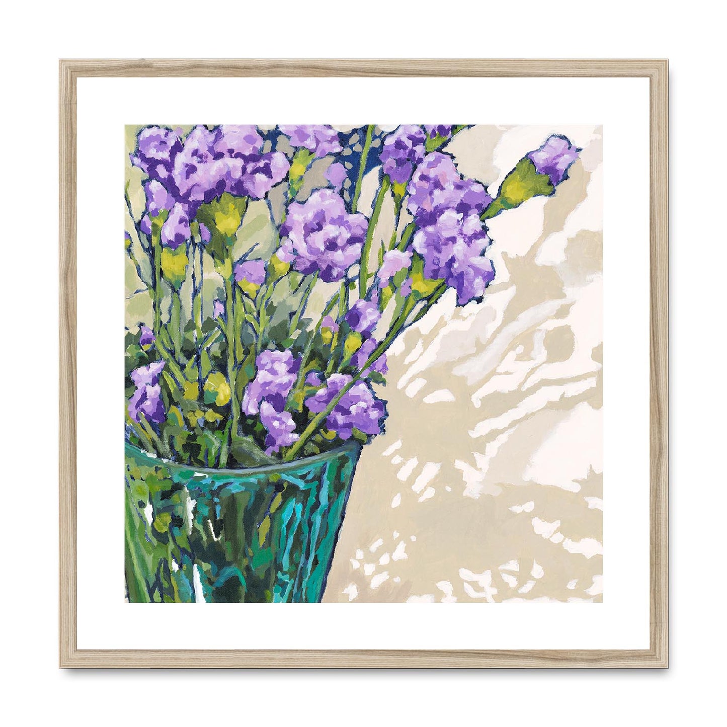 Framed Fine Art Print, White Mat,Mauve Carnations in Acrylic, FPS-1070, 24"x24", Natural Frame