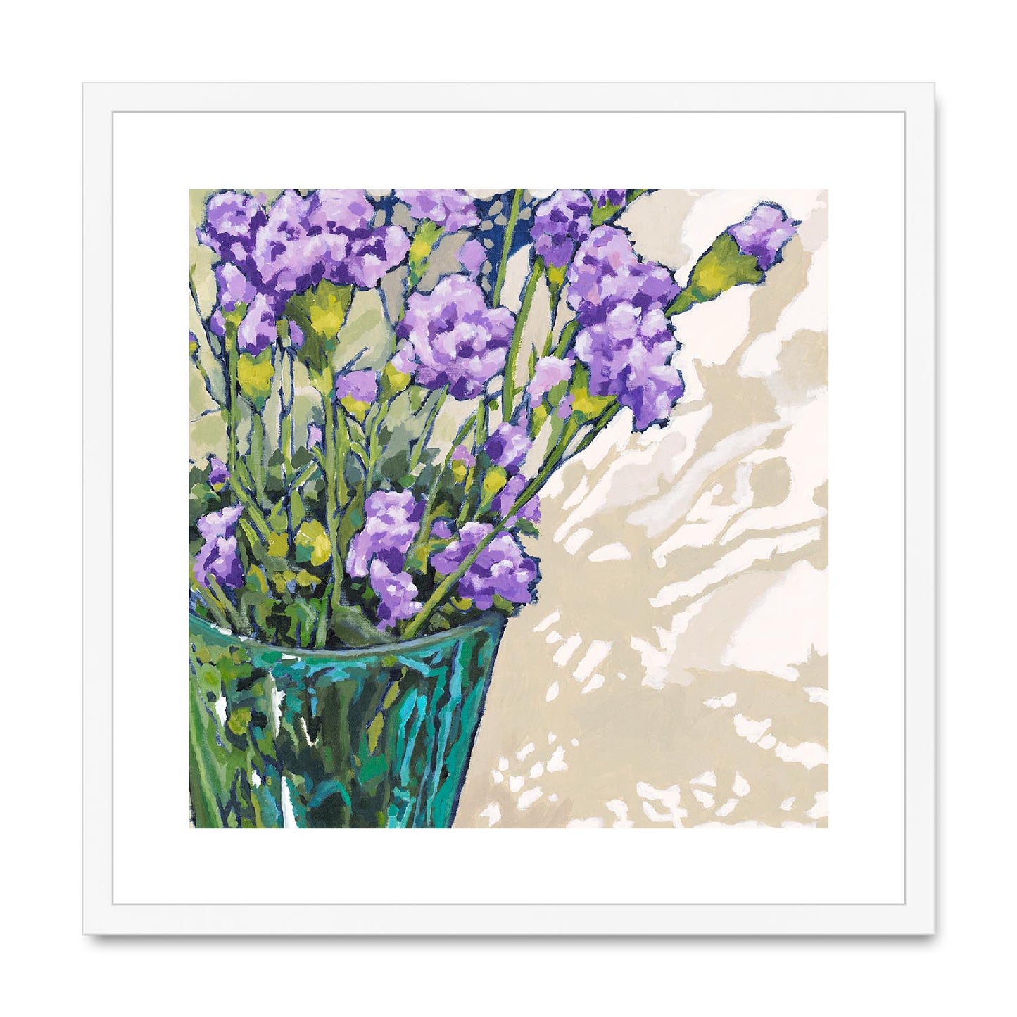 Framed Fine Art Print, White Mat,Mauve Carnations in Acrylic, FPS-1070, 20"x20", White Frame