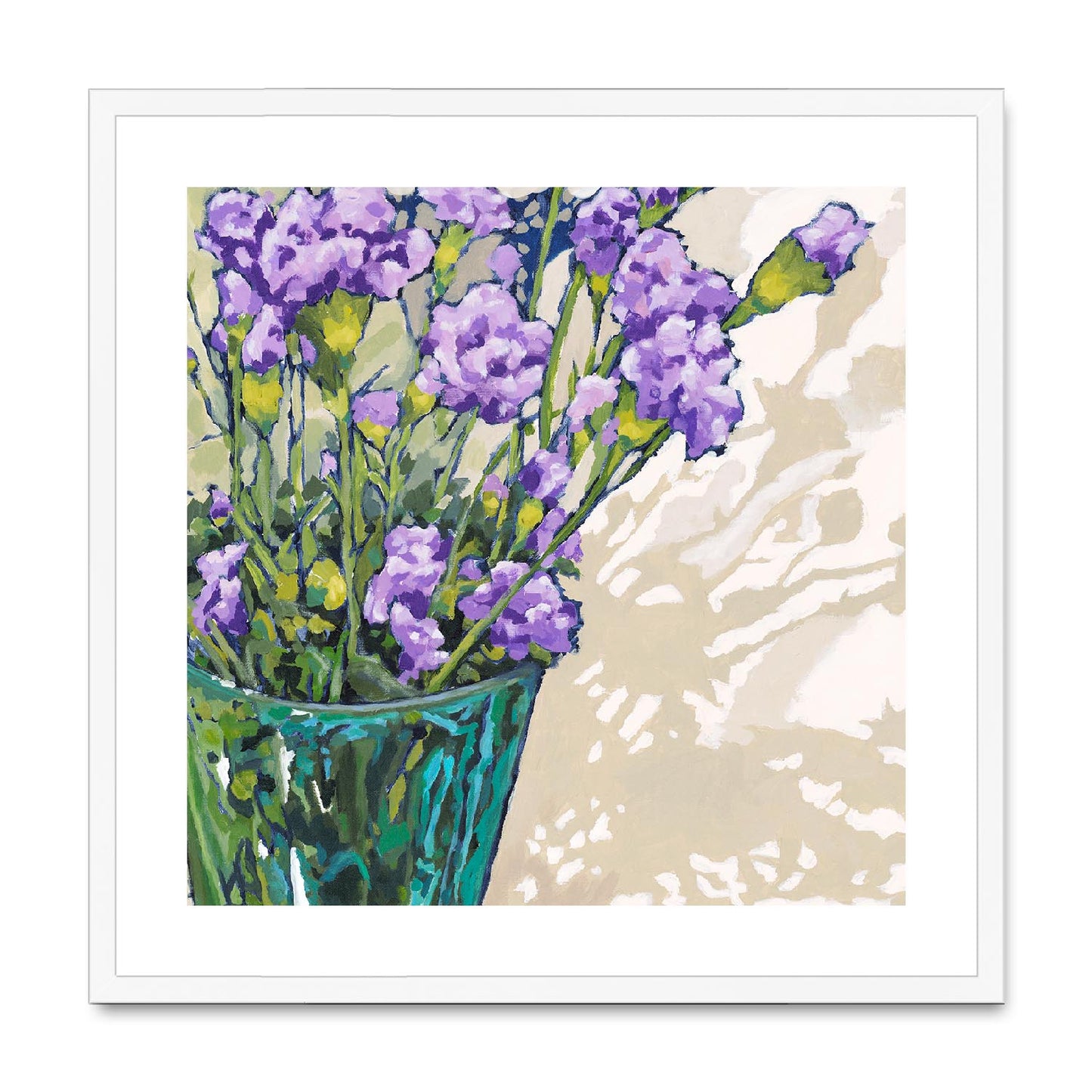 Framed Fine Art Print, White Mat,Mauve Carnations in Acrylic, FPS-1070, 24"x24", White Frame