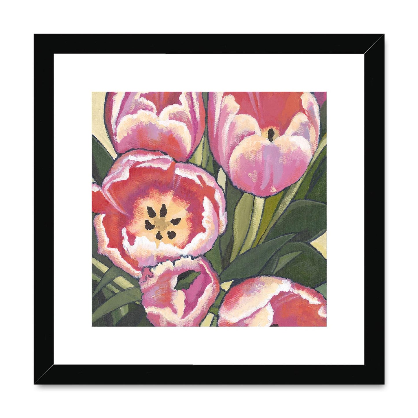 Framed Fine Art Print, Pink Tulips in Acrylic, FPS-1080, 8"x8", White Frame