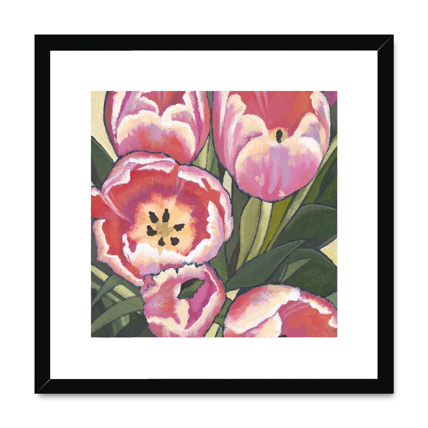 Framed Fine Art Print, Pink Tulips in Acrylic, FPS-1080, 8"x8", Natural Frame