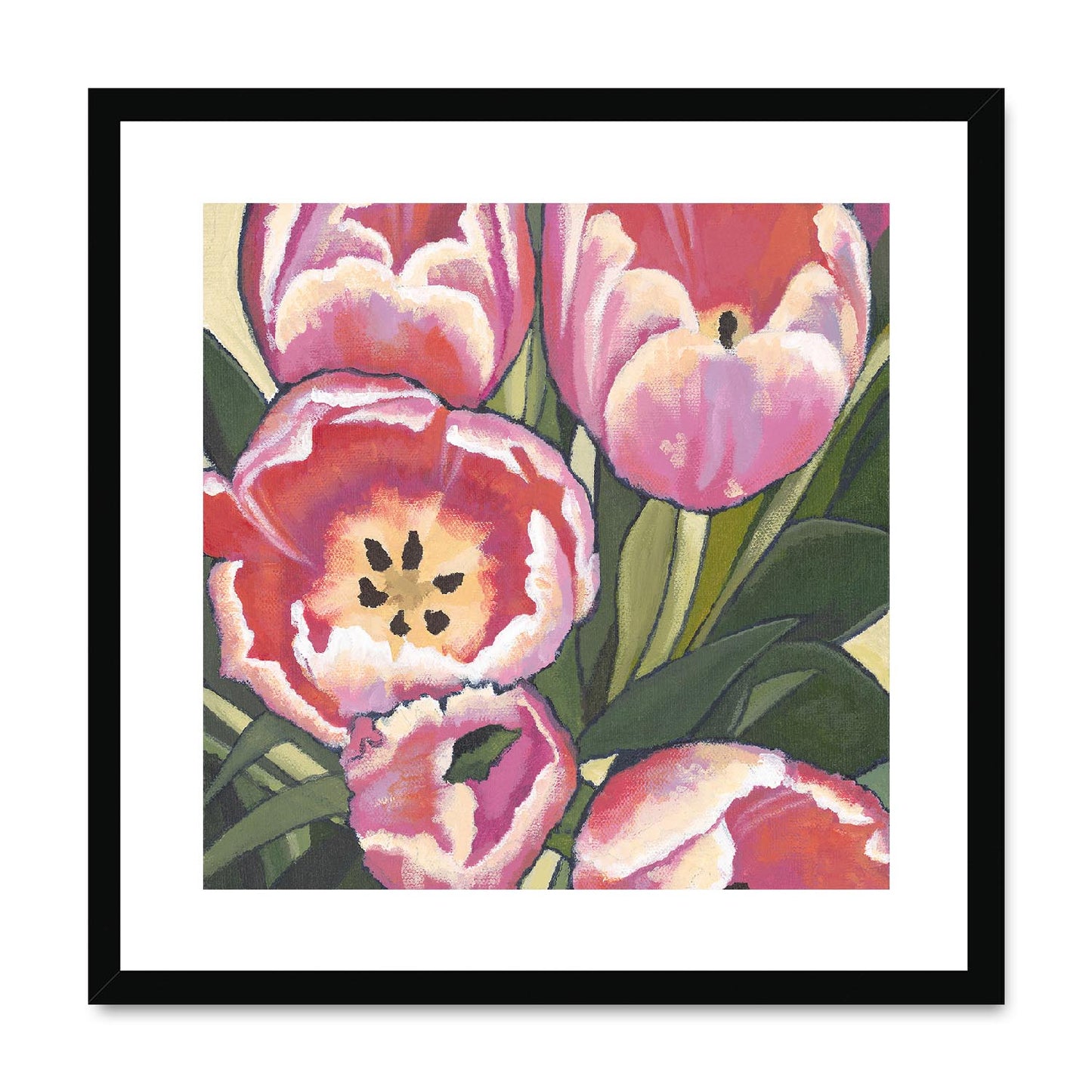 Framed Fine Art Print, Pink Tulips in Acrylic, FPS-1080, 12"x12", Black Frame