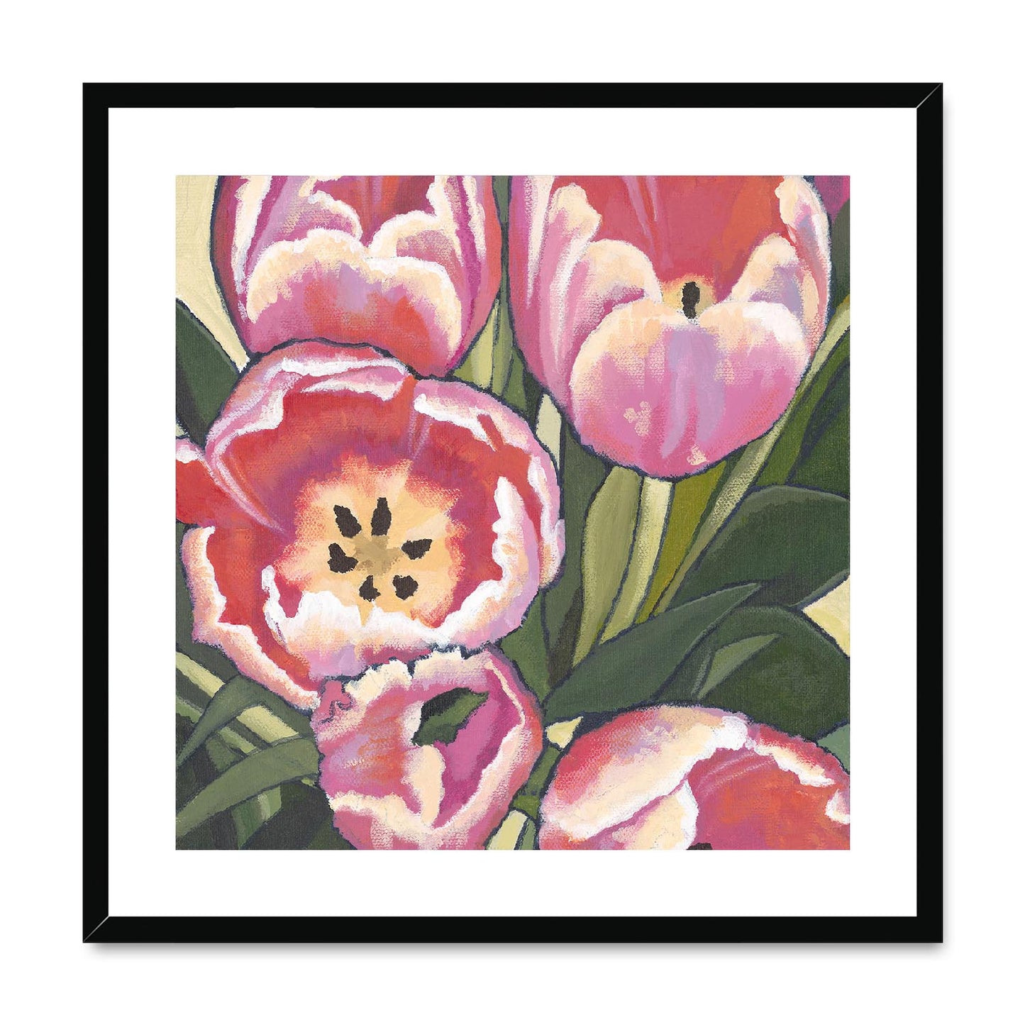 Framed Fine Art Print, Pink Tulips in Acrylic, FPS-1080, 12"x12", White Frame