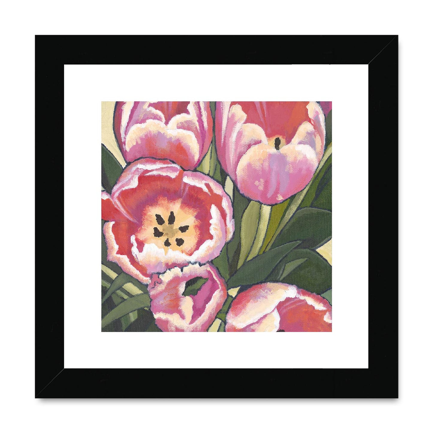 Framed Fine Art Print, Pink Tulips in Acrylic, FPS-1080, 8"x8", Black Frame