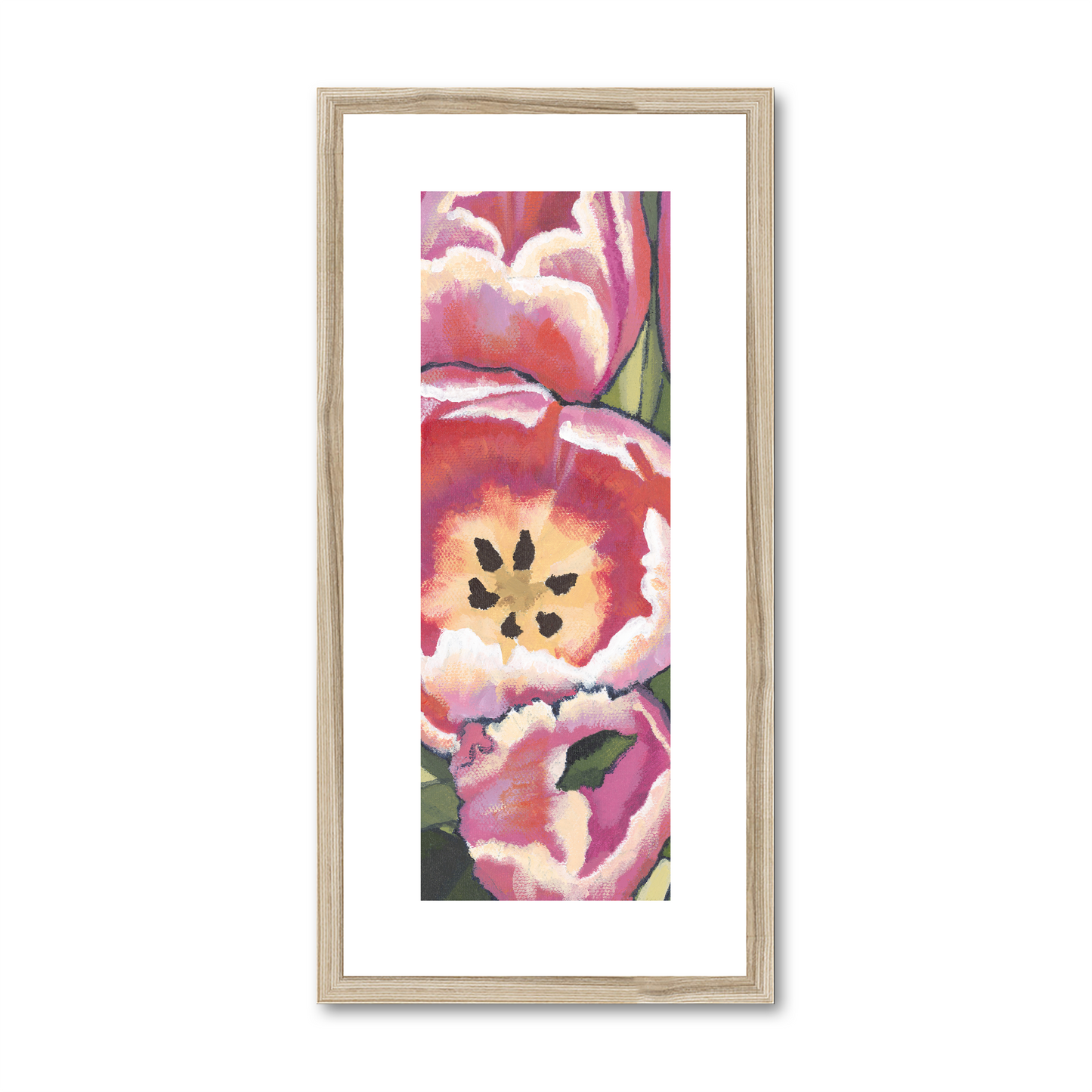 Framed Fine Art Print, White Mat - 12x24 inches | Pink Tulips, FPT-1080-1123
