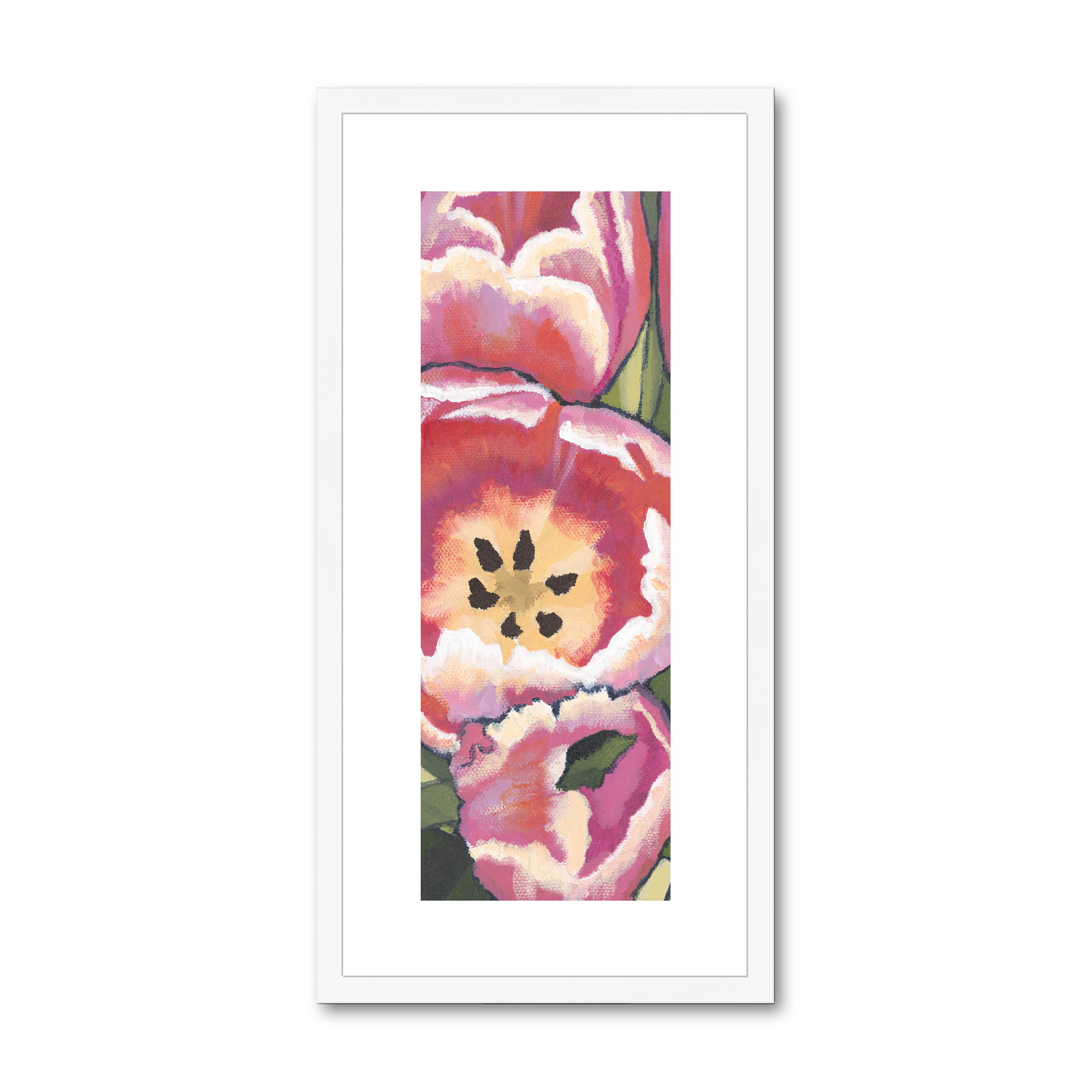 Framed Fine Art Print, White Mat - 12x24 inches | Pink Tulips, FPT-1080-1123