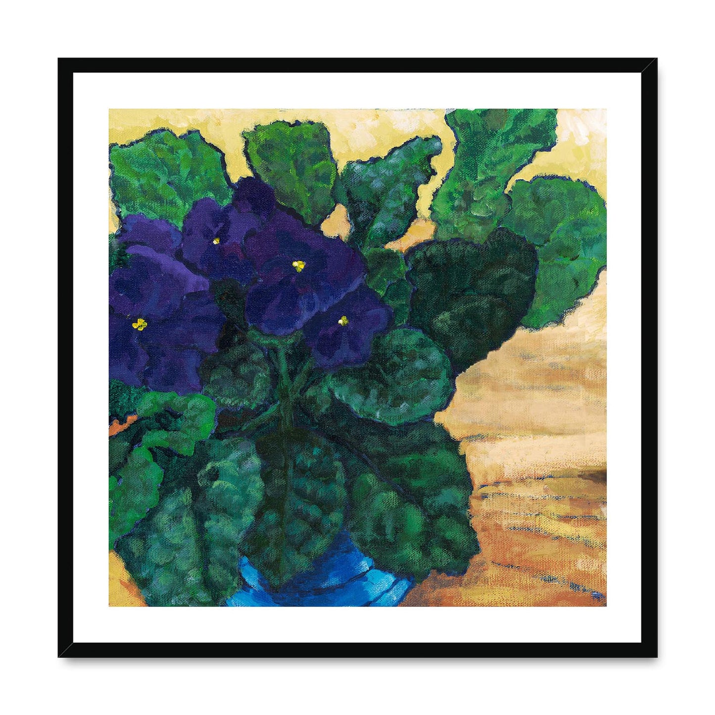 Framed Fine Art Print, White Mat,African Violets in Acrylic, FPS-1090, 28"x28", Black Frame