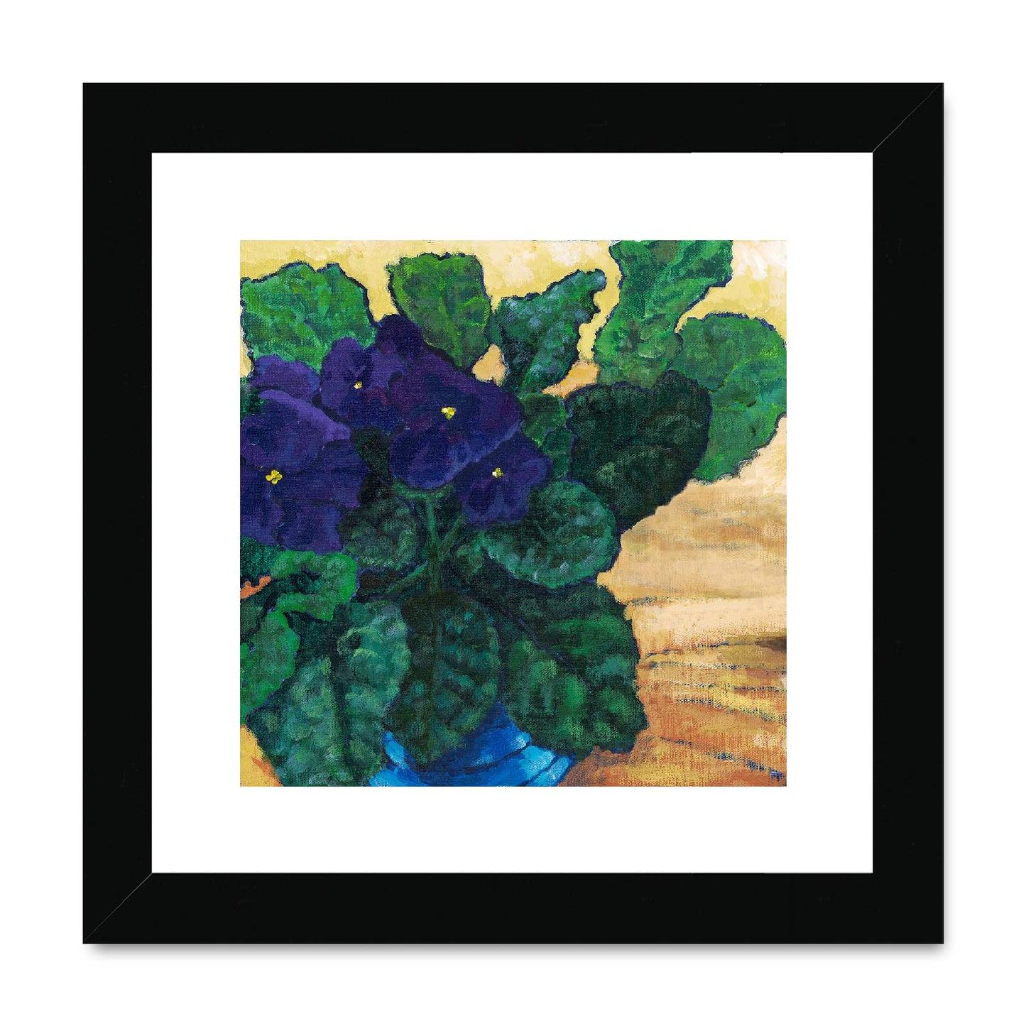 Framed Fine Art Print, White Mat,African Violets in Acrylic, FPS-1090, 8"x8", Black Frame
