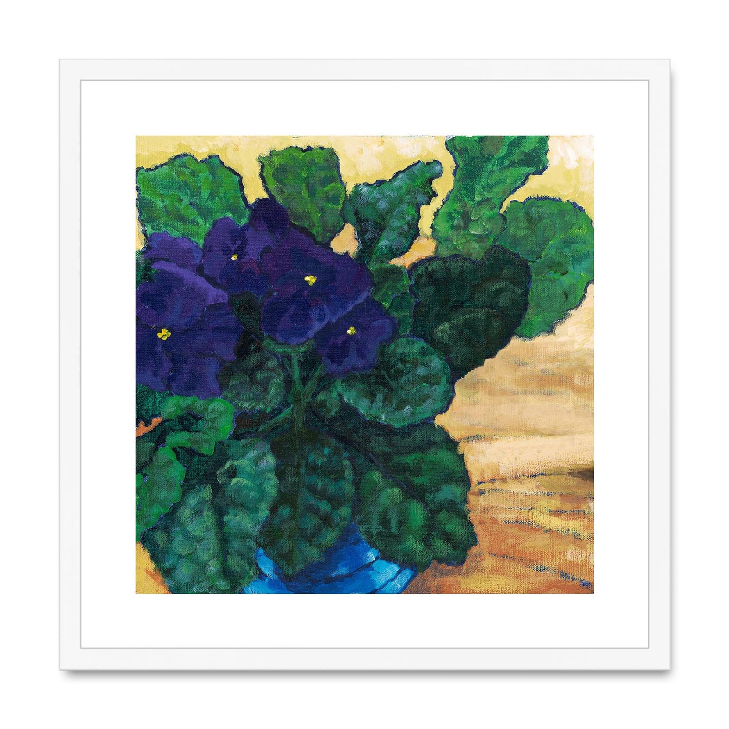 Framed Fine Art Print, White Mat,African Violets in Acrylic, FPS-1090, 20"x20", White Frame