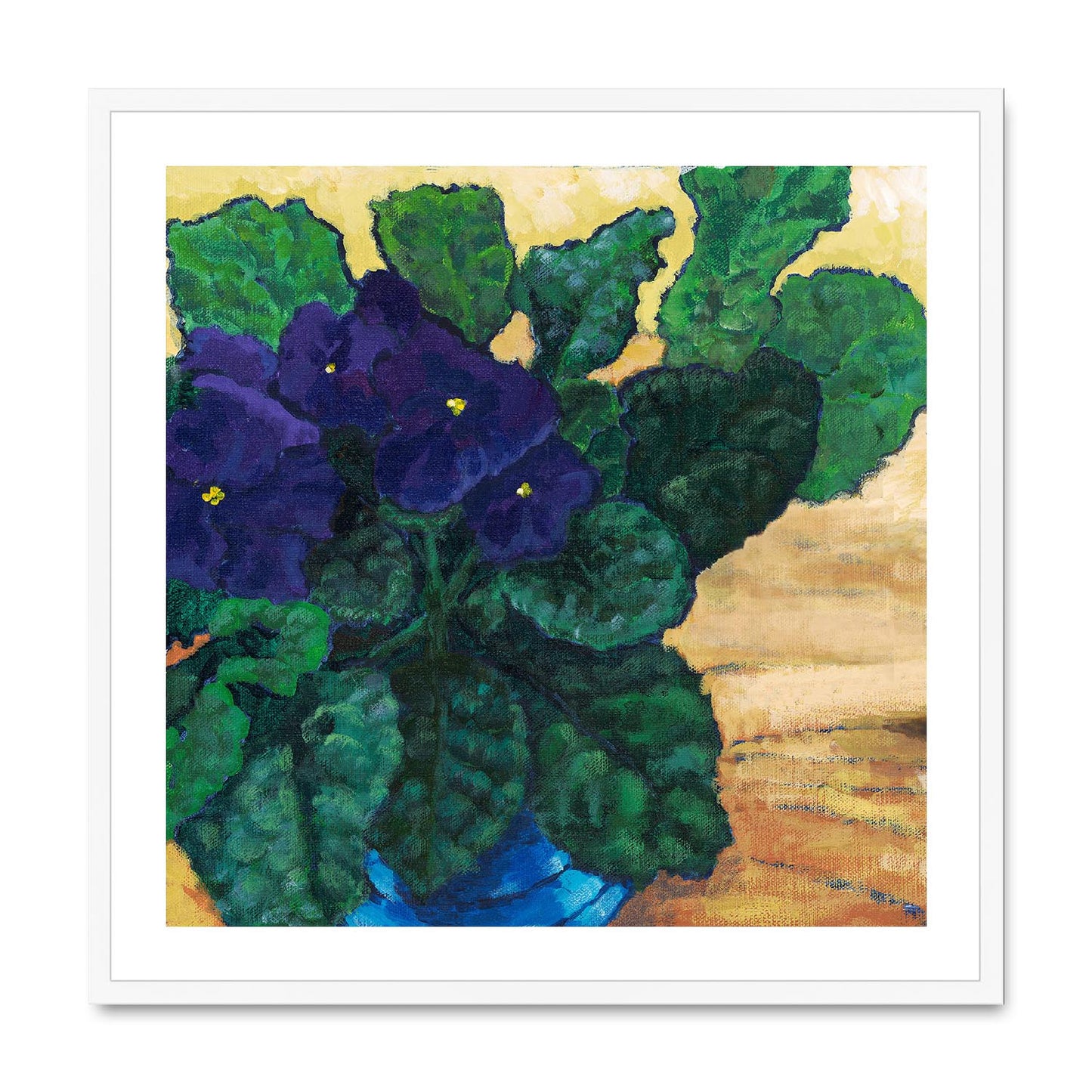 Framed Fine Art Print, White Mat,African Violets in Acrylic, FPS-1090, 28"x28", White Frame