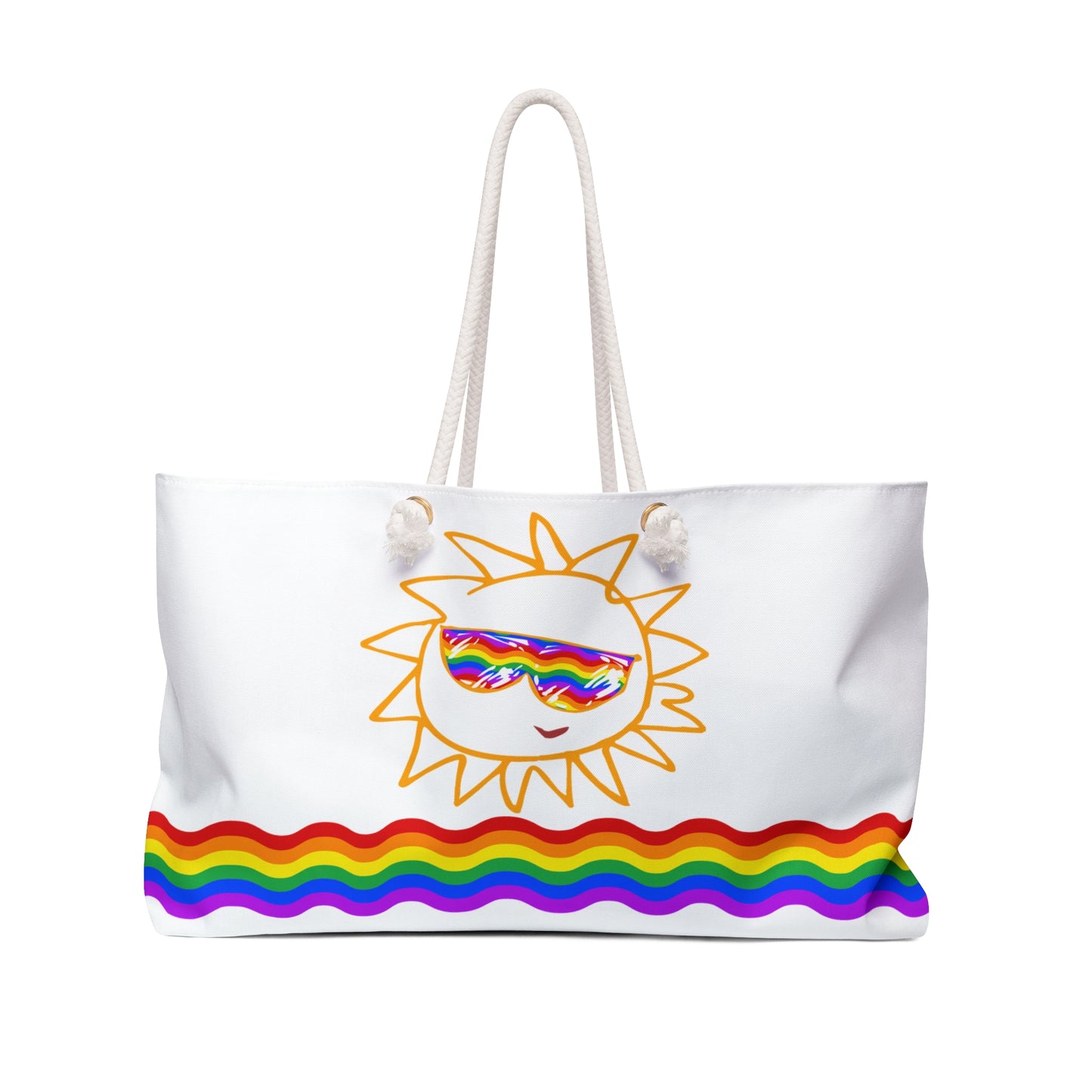 White Beach Tote / Weekender Bag with Sunfilled Rainbow Vibes | WBPT