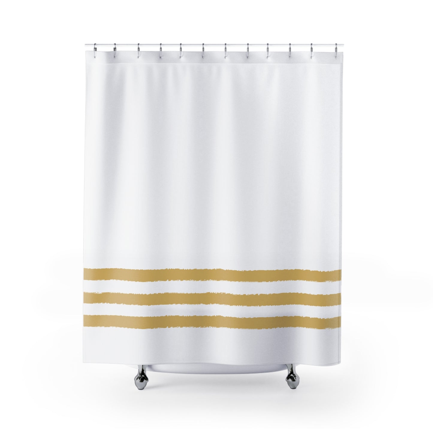 White Shower Curtain with Yellow-gold Hand-painted Stripe Print | SC-1381-275