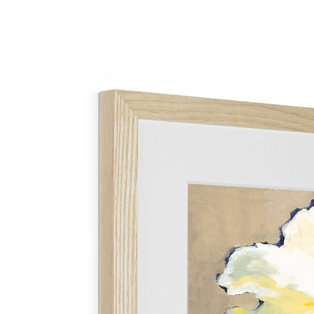 Framed Fine Art Print, White Mat - 8x8 12x12 16x16 20x20 24x24 28x28 inches | White Peonies in Acrylic, FPS-1050