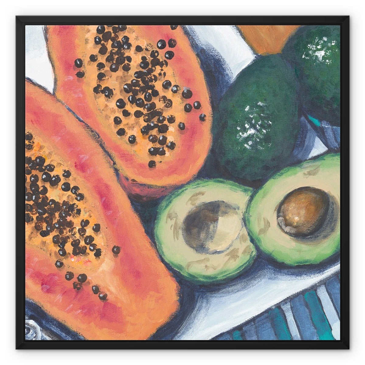 Framed Fine Art Canvas Print - 8x10 16x16 20x16 24x24 32x32 40x28 inches | Papaya & Avocados in Acrylic, FCH-1000-1105-MW