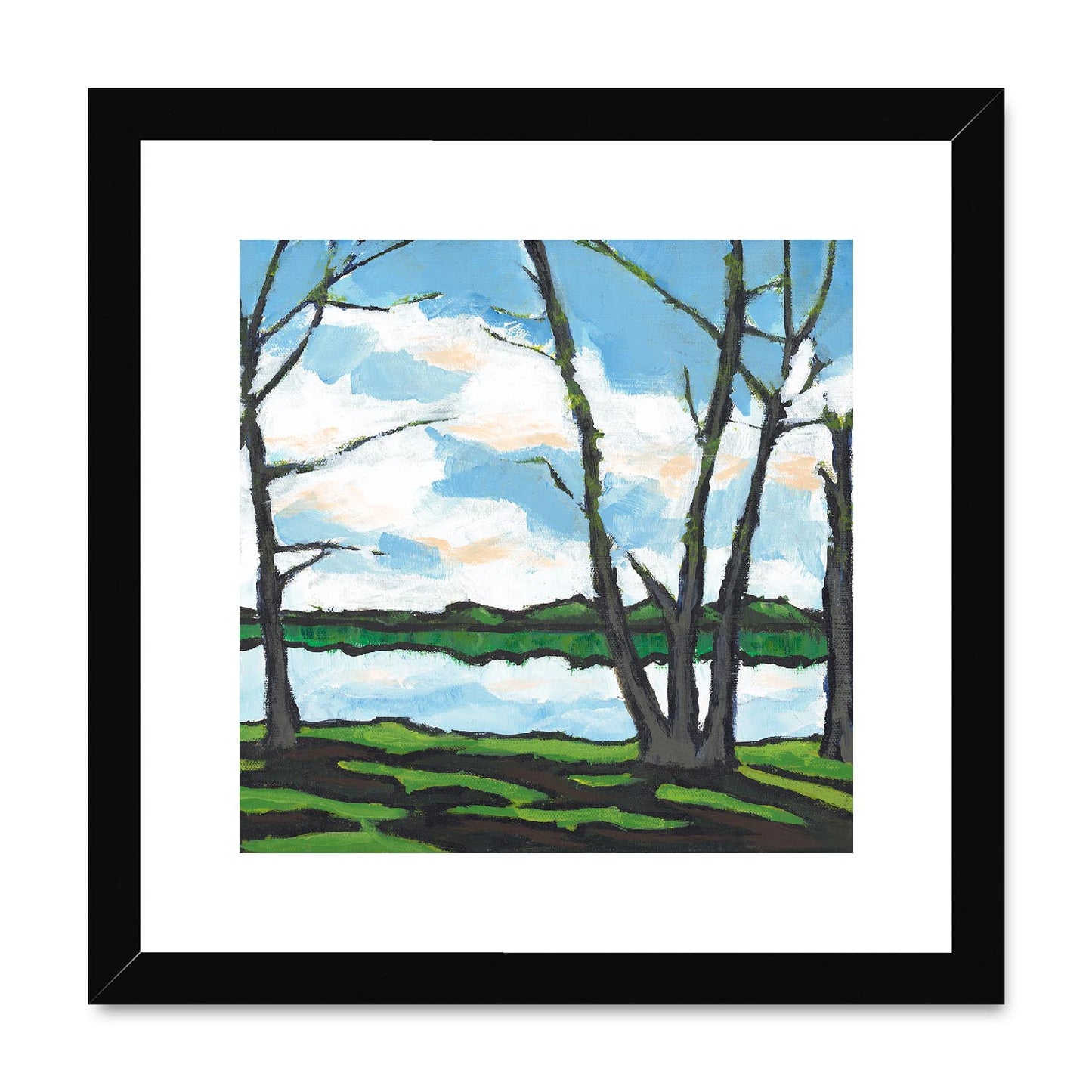 Framed Fine Art Print, White Mat,Lakeshore in Acrylic, FPS-1101, 12"x12", Black Frame